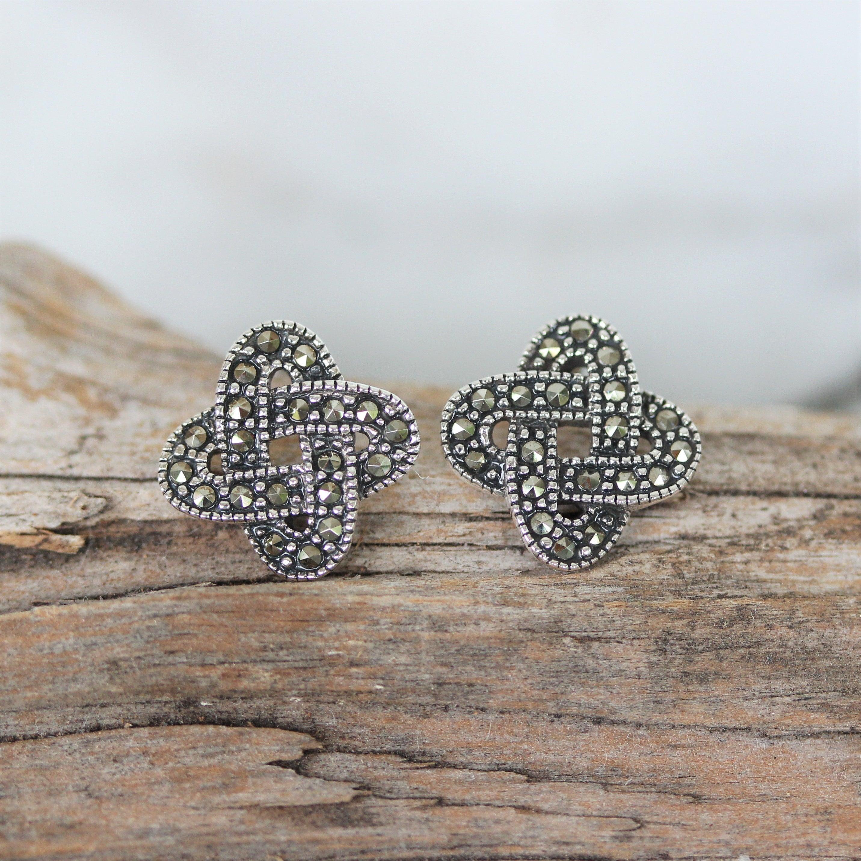 Sterling Silver Marcasite Vintage Style 10mm Celtic Knot Stud Earrings - STERLING SILVER DESIGNS