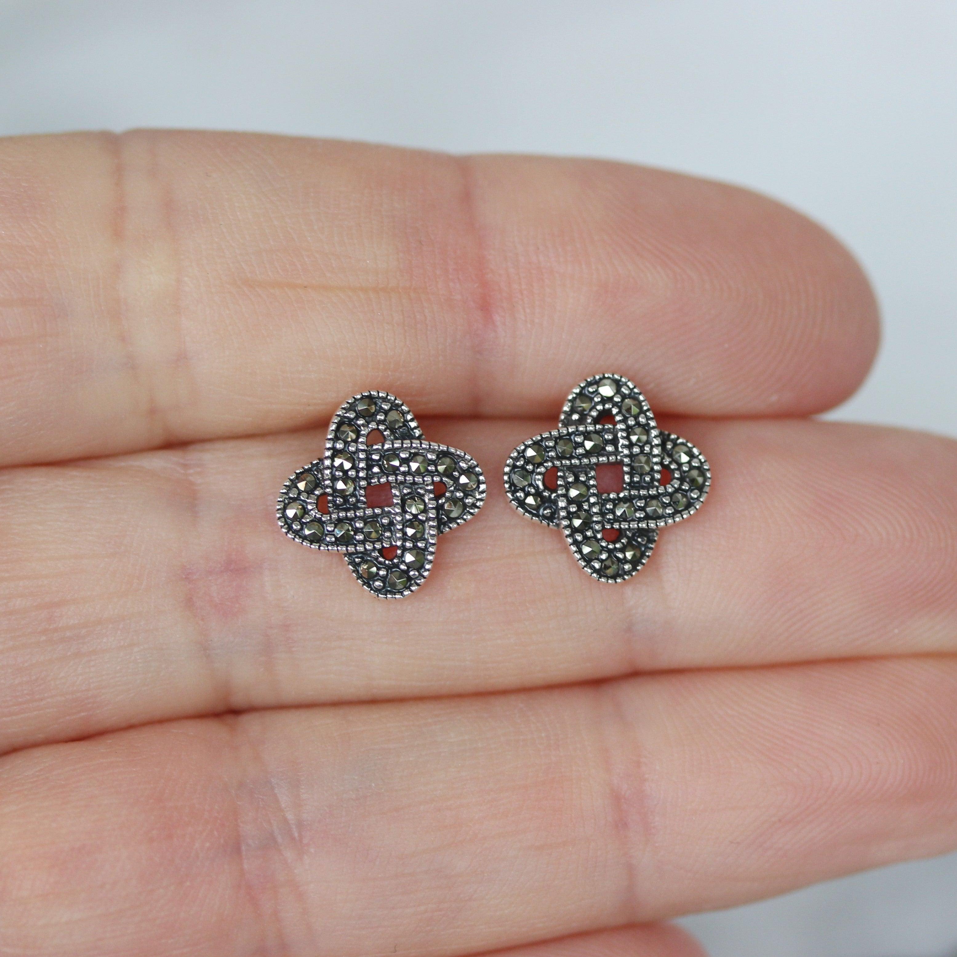 Sterling Silver Marcasite Vintage Style 10mm Celtic Knot Stud Earrings - STERLING SILVER DESIGNS