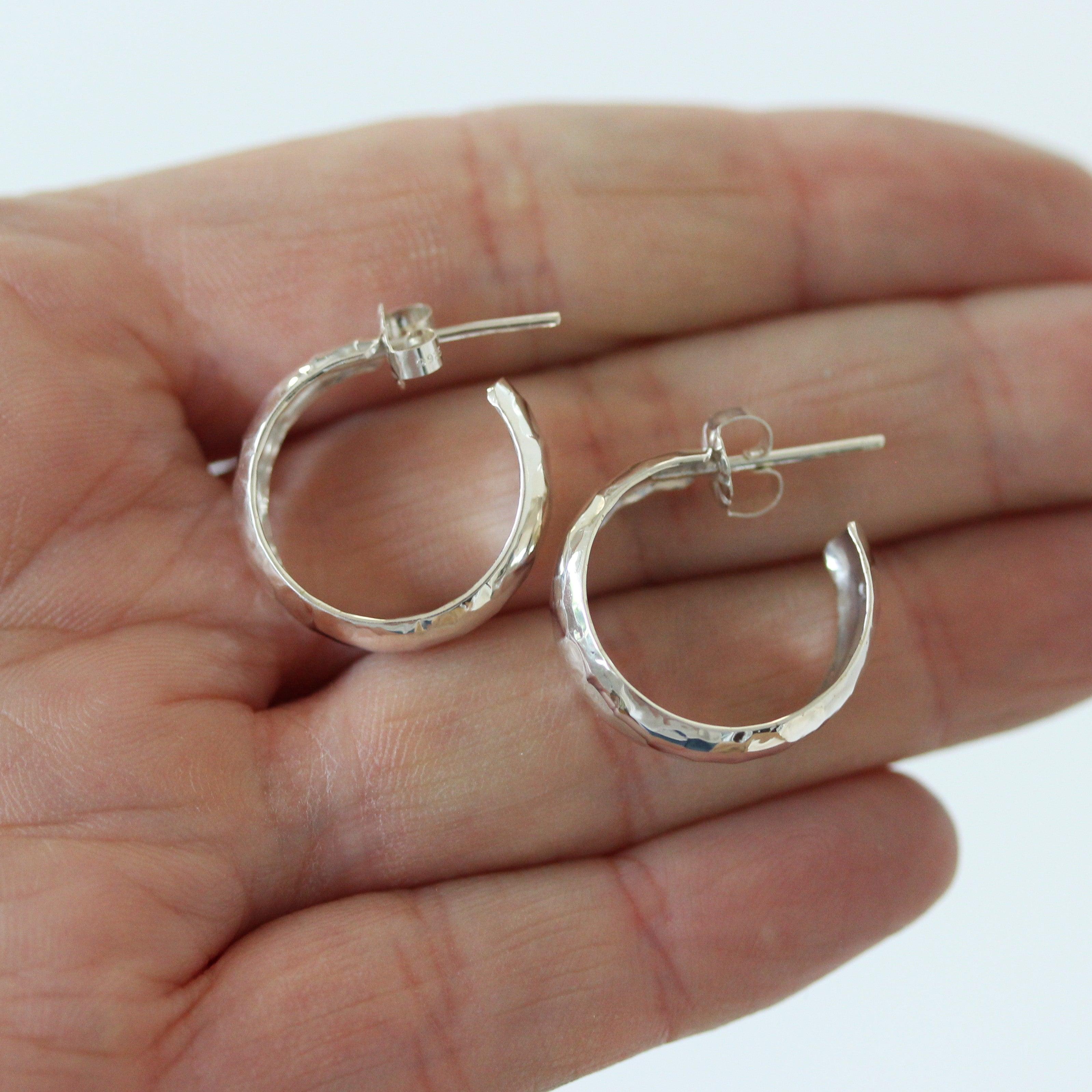 Sterling Silver 7mm Wide Open Hoop Hammered Earrings - STERLING SILVER DESIGNS