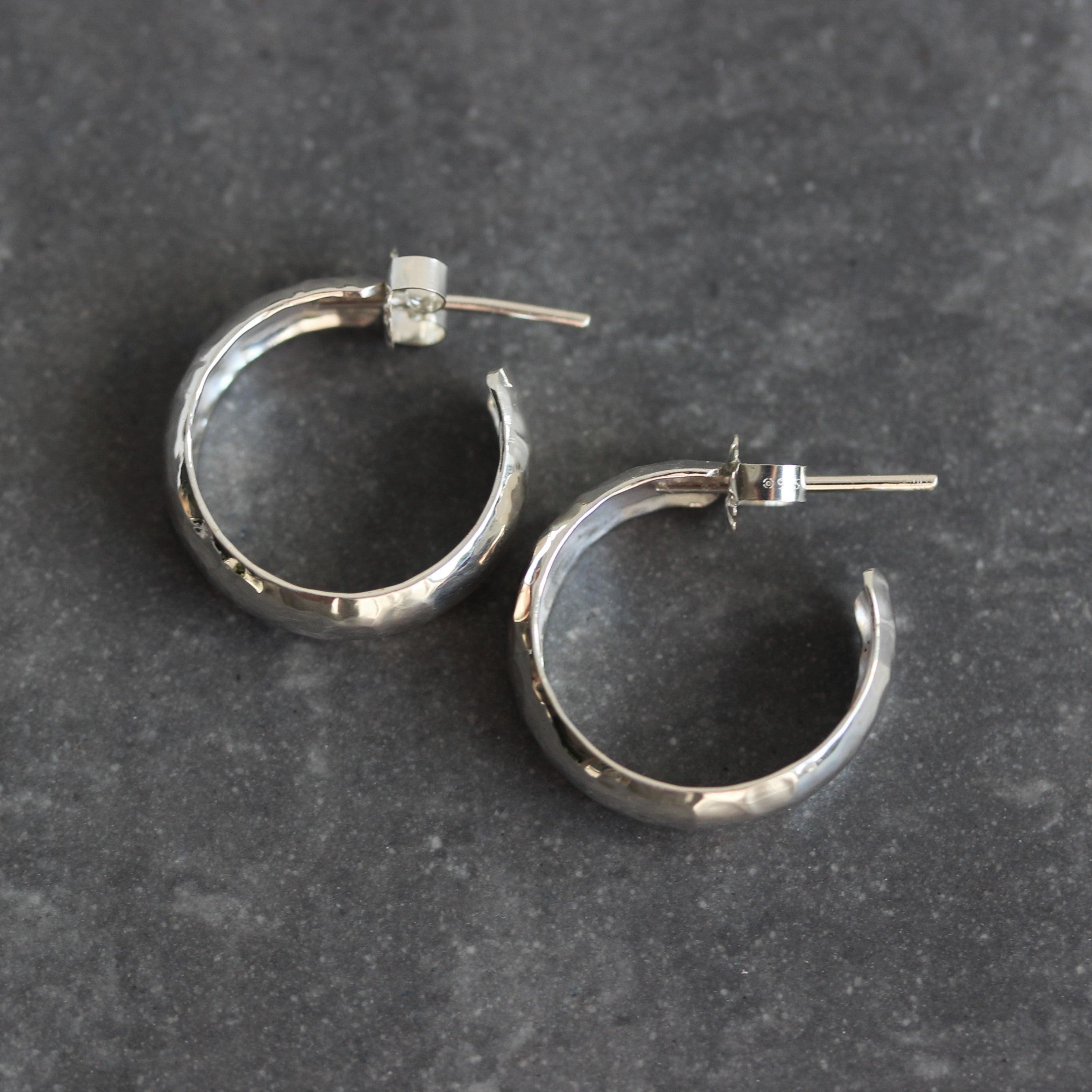 Sterling Silver 7mm Wide Open Hoop Hammered Earrings - STERLING SILVER DESIGNS