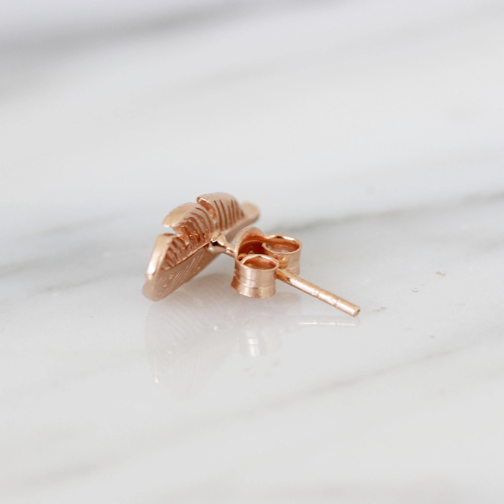 Sterling Silver Rose Gold Plated Feather Stud Earrings - STERLING SILVER DESIGNS