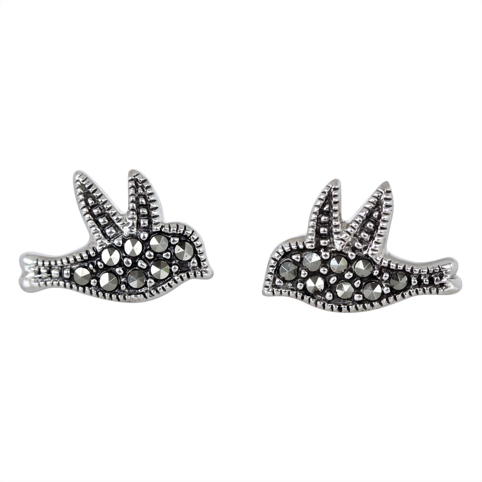 Sterling Silver Vintage Style Marcasite Dove Bird Stud Earrings - STERLING SILVER DESIGNS