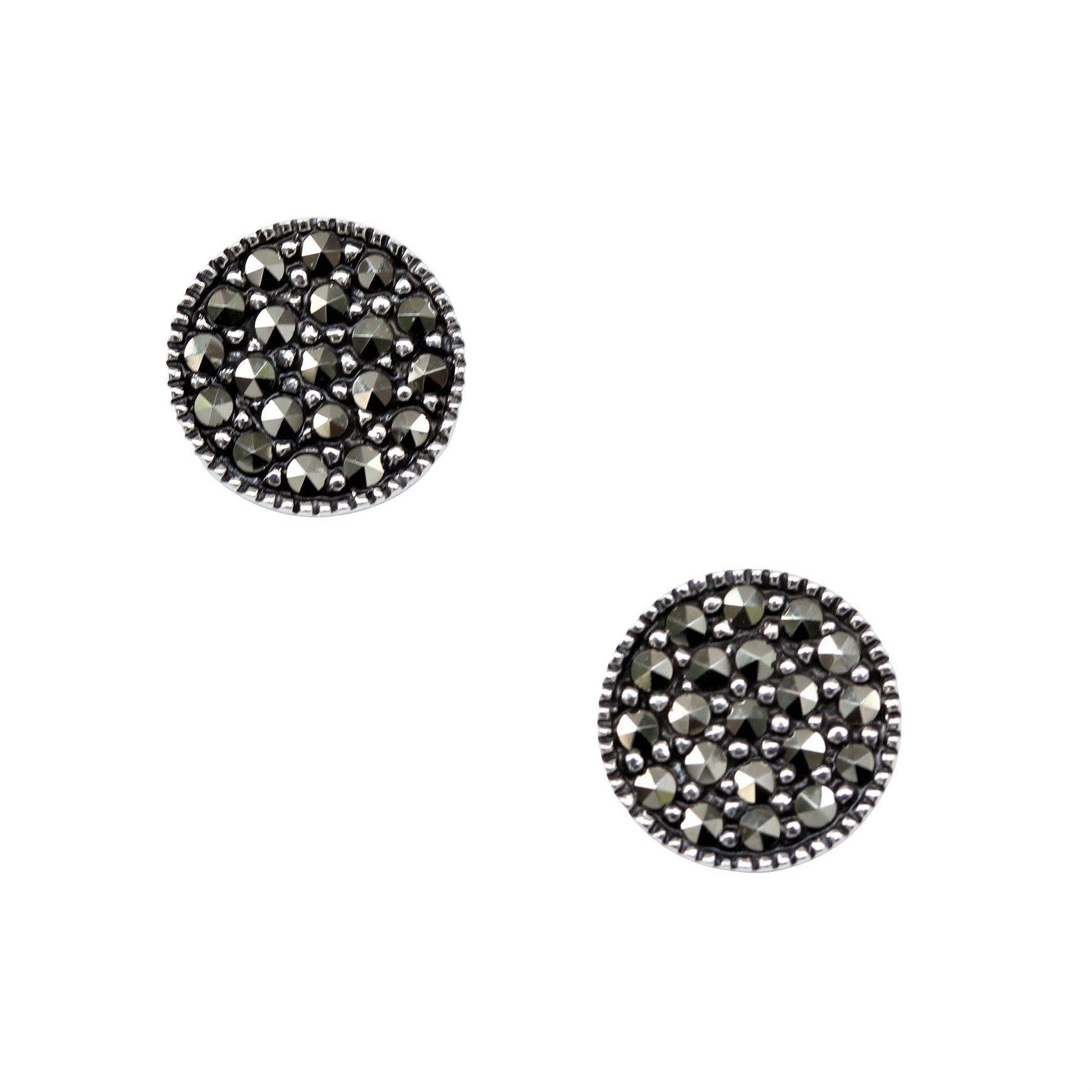 Sterling Silver Marcasite 9mm Round Disc Stud Earrings - STERLING SILVER DESIGNS
