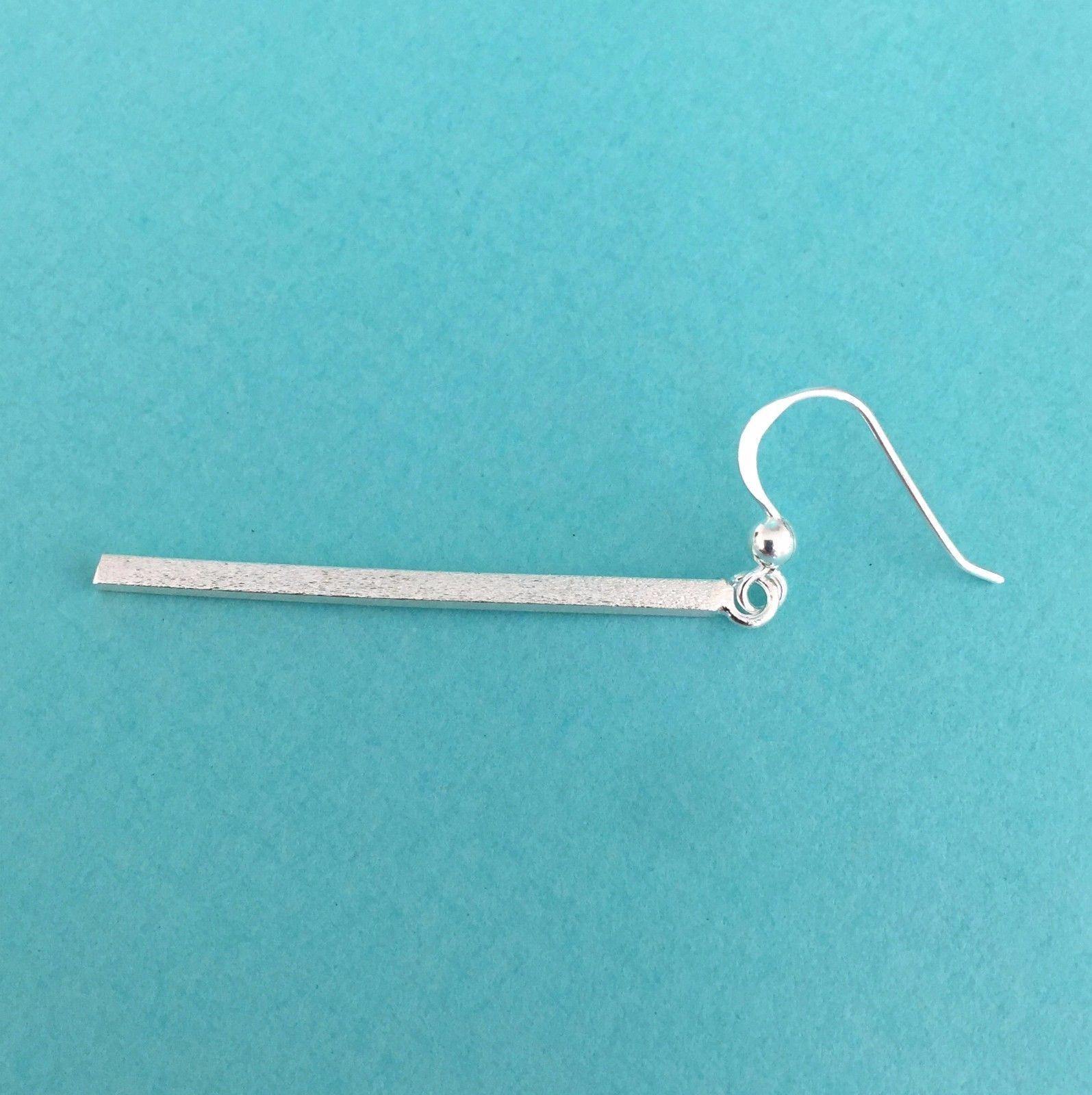 Sterling Silver Long Bar Brushed Finish Hook Drop Earrings - STERLING SILVER DESIGNS