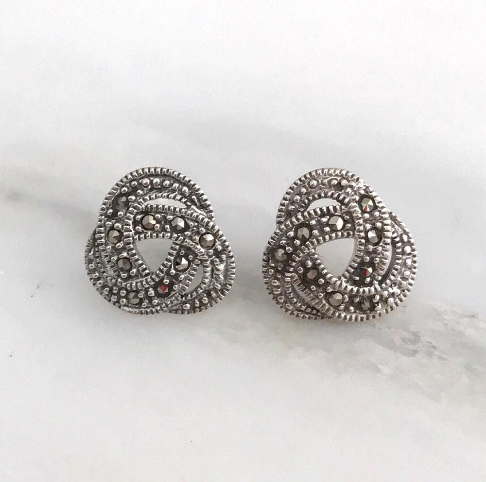 Sterling Silver Marcasite Vintage Style 12mm Celtic Knot Stud Earrings - STERLING SILVER DESIGNS