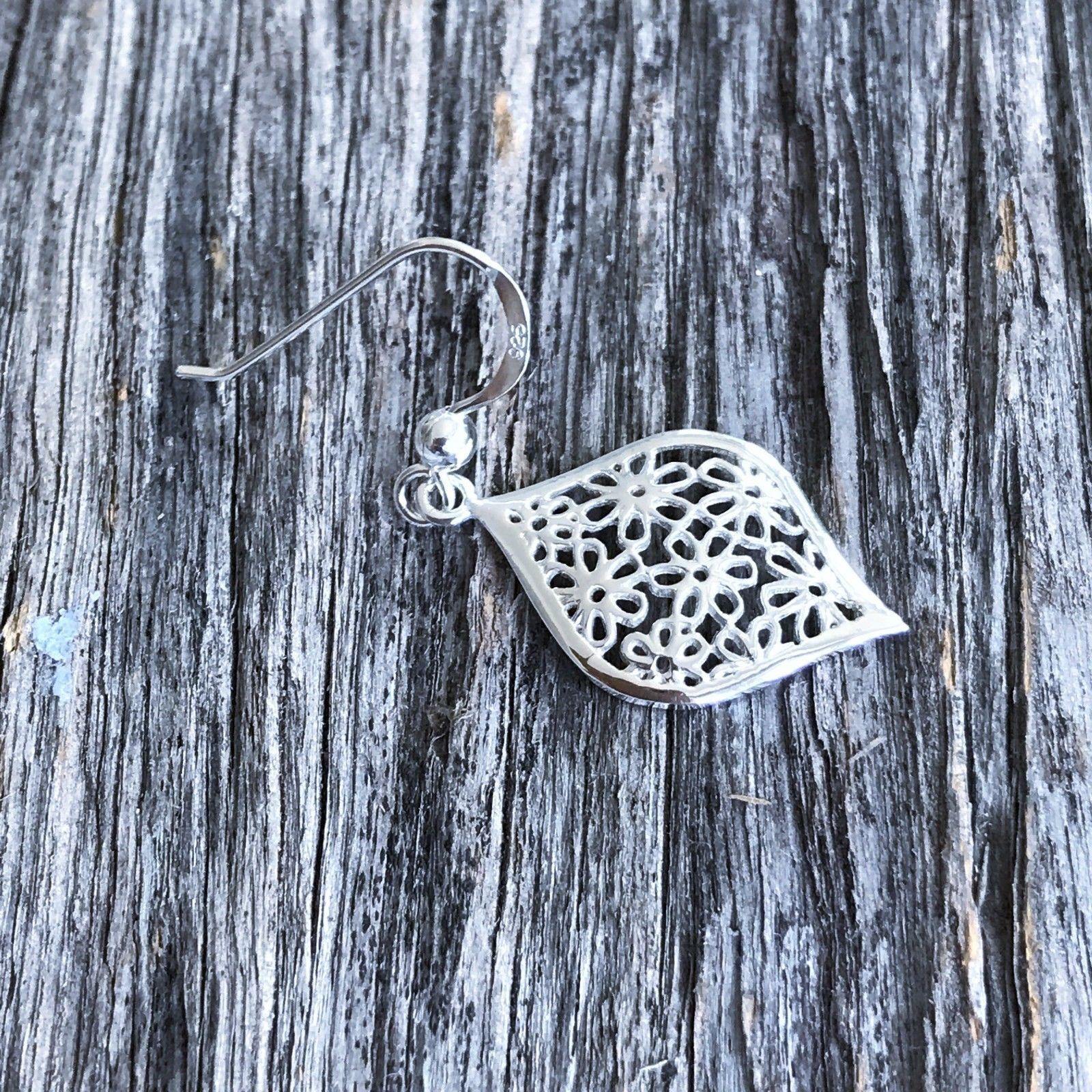 Sterling Silver Flower Cut Out Pattern Hook Drop Dangle Earrings - STERLING SILVER DESIGNS