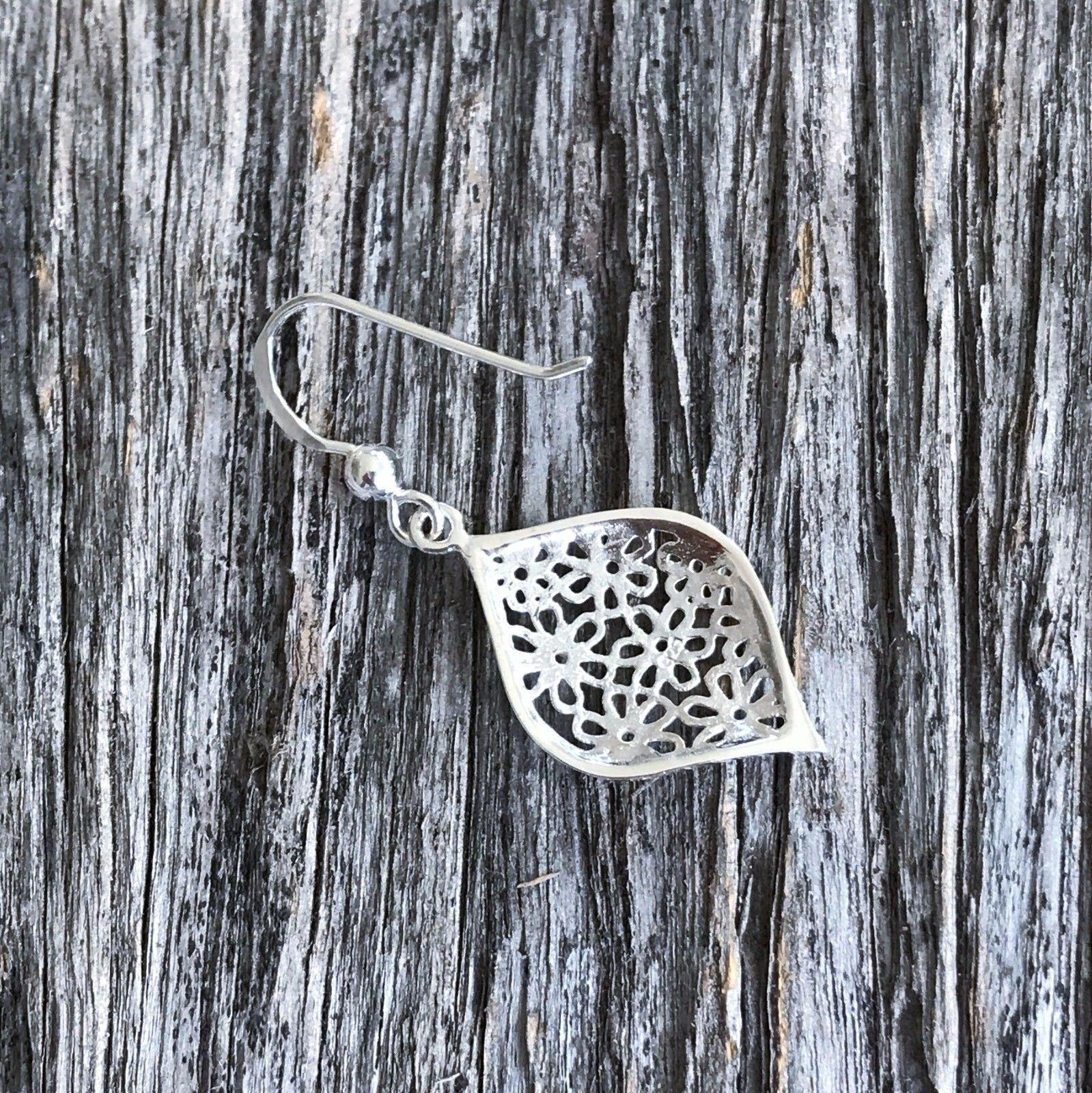 Sterling Silver Flower Cut Out Pattern Hook Drop Dangle Earrings - STERLING SILVER DESIGNS