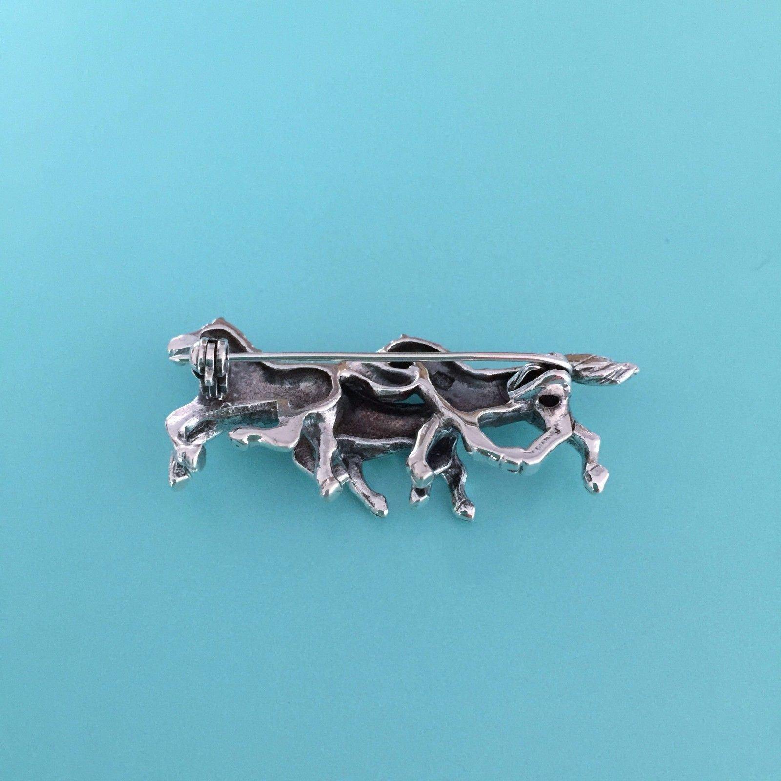 Sterling Silver 3 Running Horses Brooch Pin Equestrian - STERLING SILVER DESIGNS