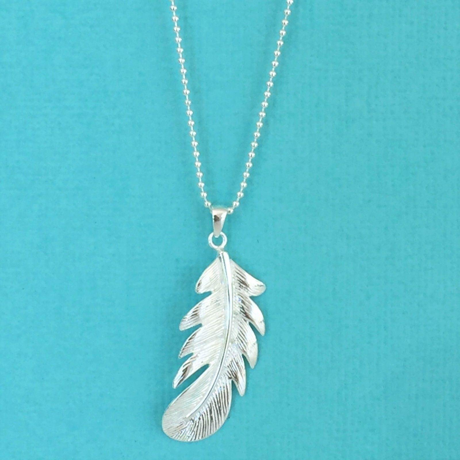 Sterling Silver 925 Single Feather Pendant (13 x 37) & 60cm Ball Chain Necklace - STERLING SILVER DESIGNS
