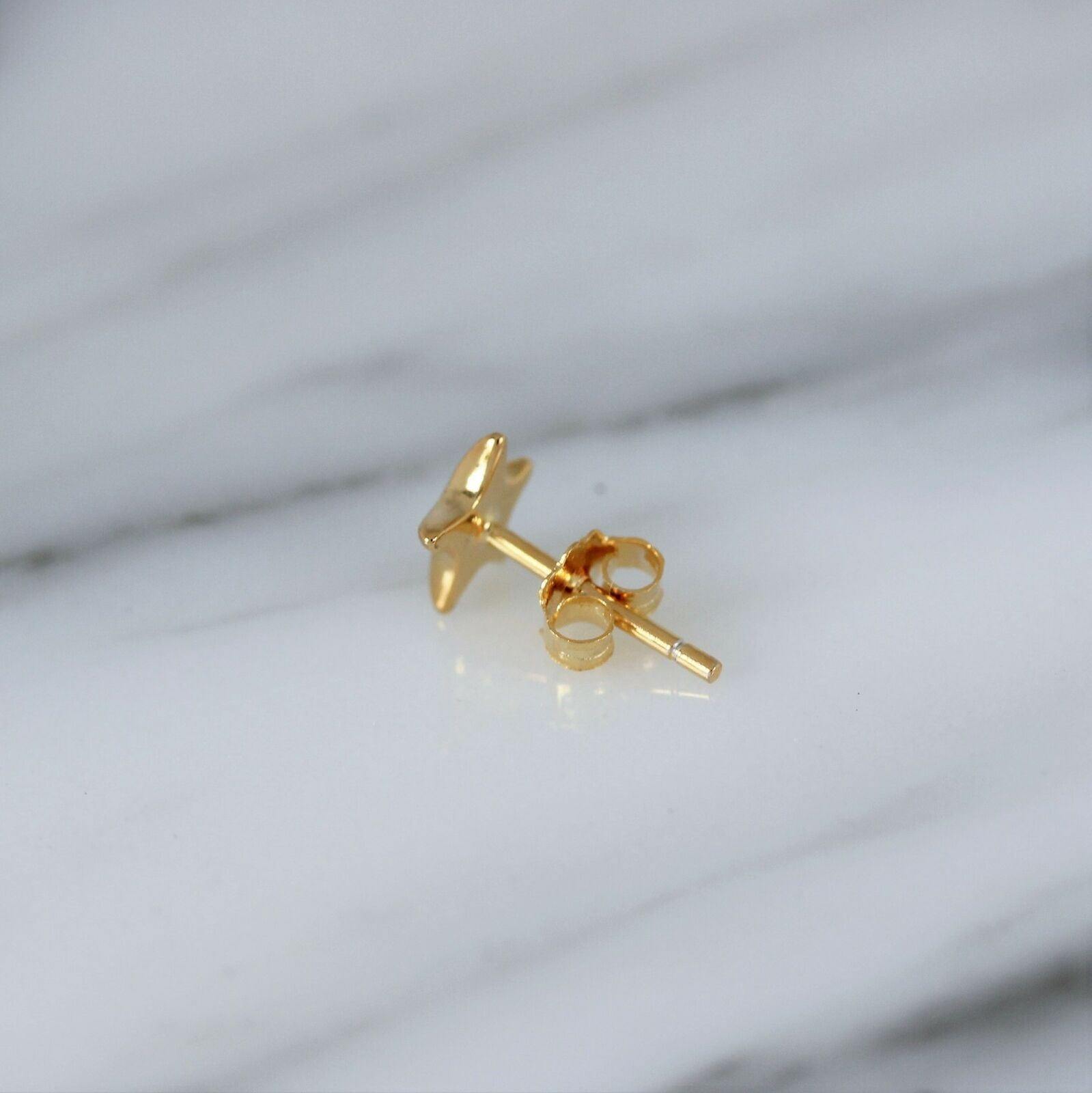 Sterling Silver Yellow Gold Plated Small 7mm Puffy Star Stud Earrings - STERLING SILVER DESIGNS
