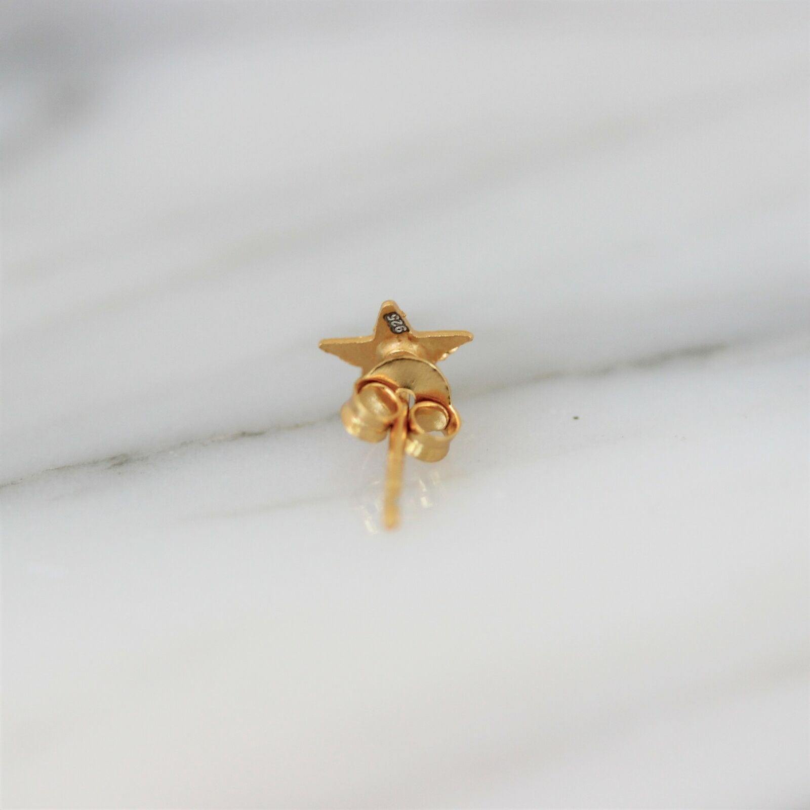 Sterling Silver Yellow Gold Plated Small 7mm Brushed Matt Star Stud Earrings - STERLING SILVER DESIGNS
