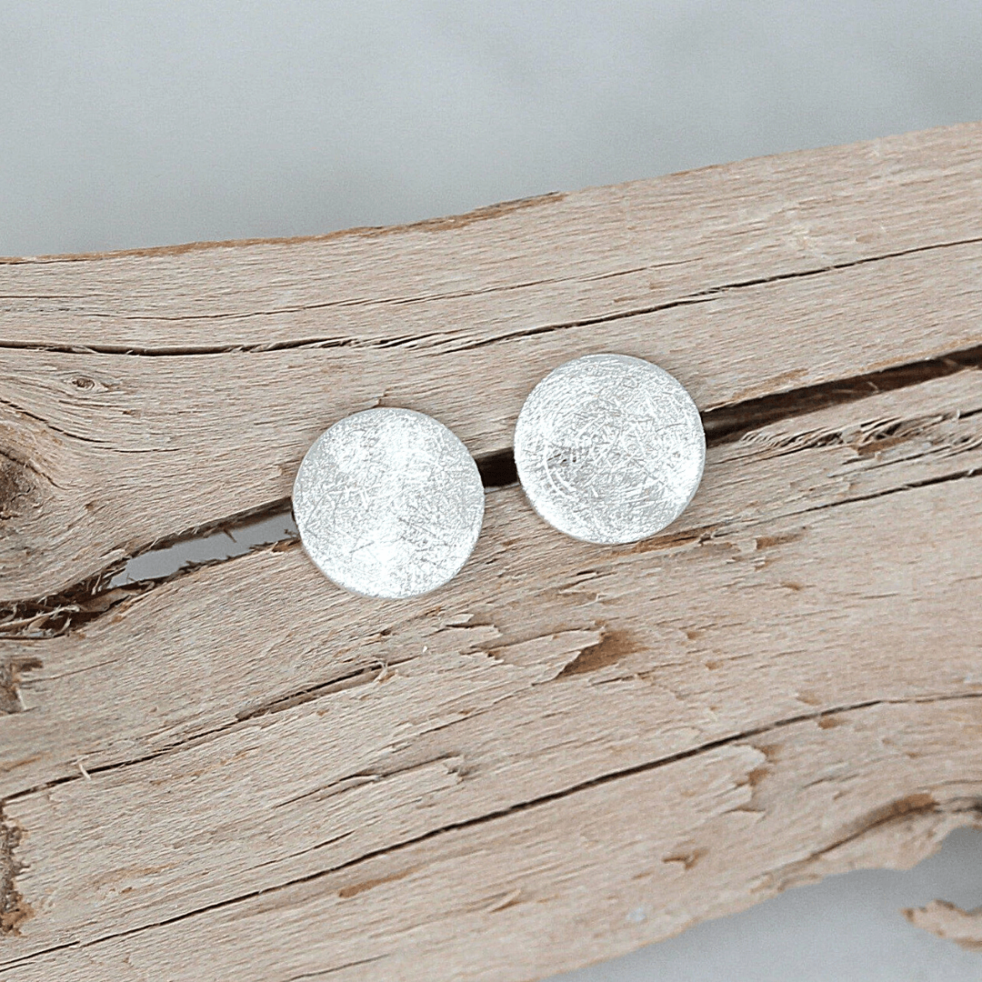 Sterling Silver Small Round Concave 8mm Brushed Matte Finish Silver Stud Earrings - STERLING SILVER DESIGNS