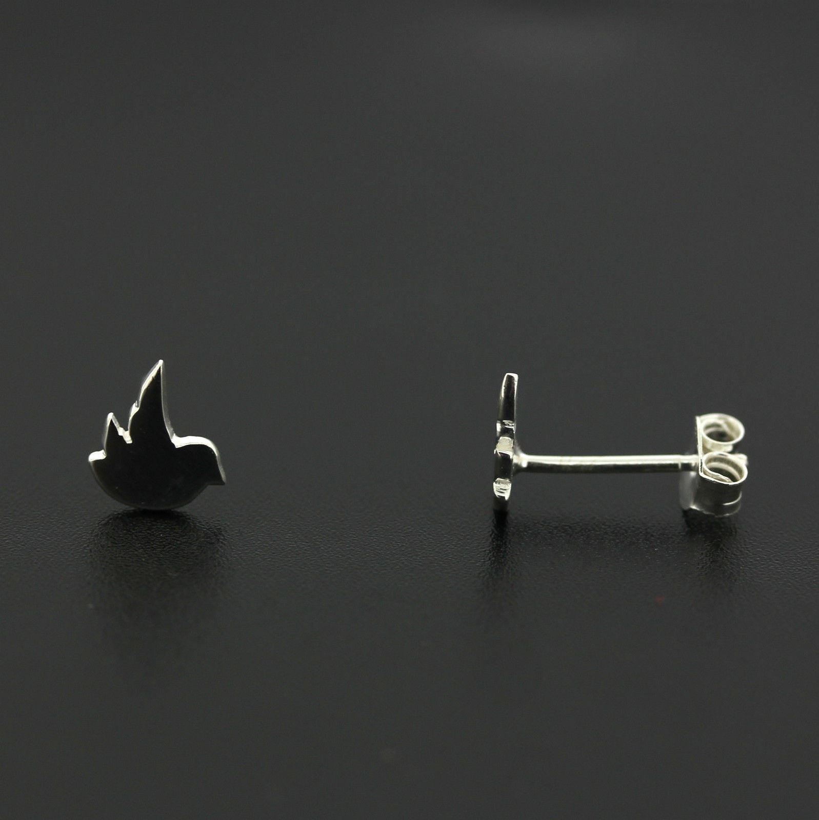 Sterling Silver Small Dove Bird Stud Earrings Plain Silver - STERLING SILVER DESIGNS