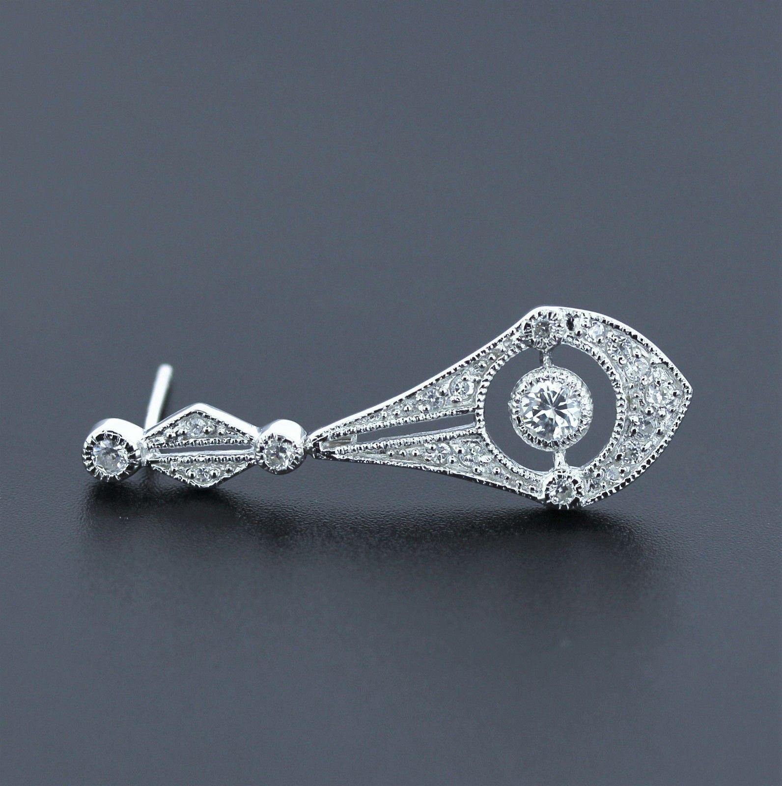 Sterling Silver Bridal Wedding Art Deco Vintage Inspired CZ Drop Earrings - STERLING SILVER DESIGNS