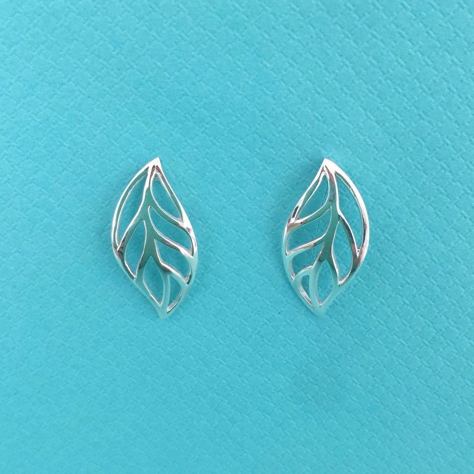 Sterling Silver Big Cut Out Leaf Leaves Stud Drop Earrings - STERLING SILVER DESIGNS
