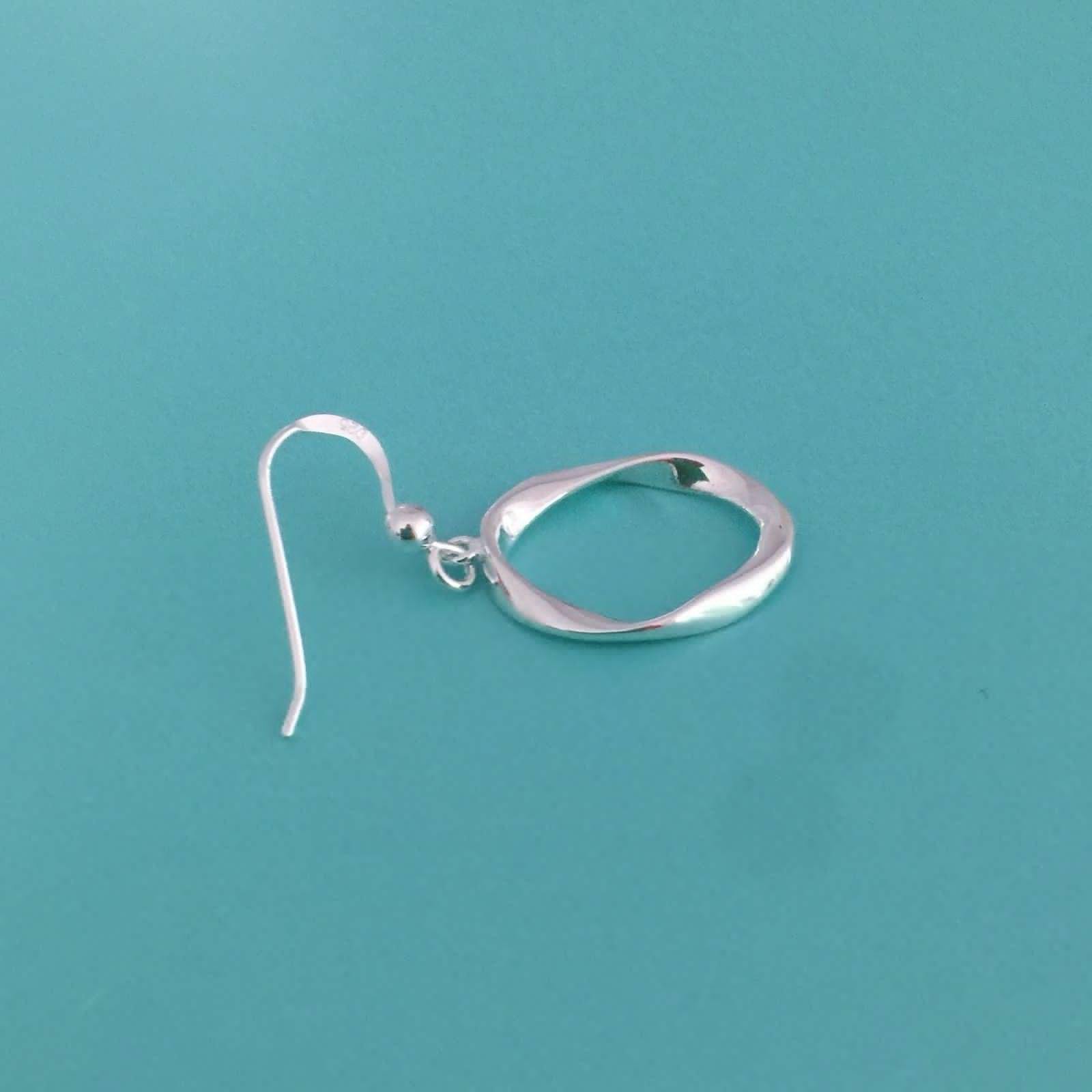 Sterling Silver Asymmetrical Oval Shape Hook Drop Dangle Earrings - STERLING SILVER DESIGNS