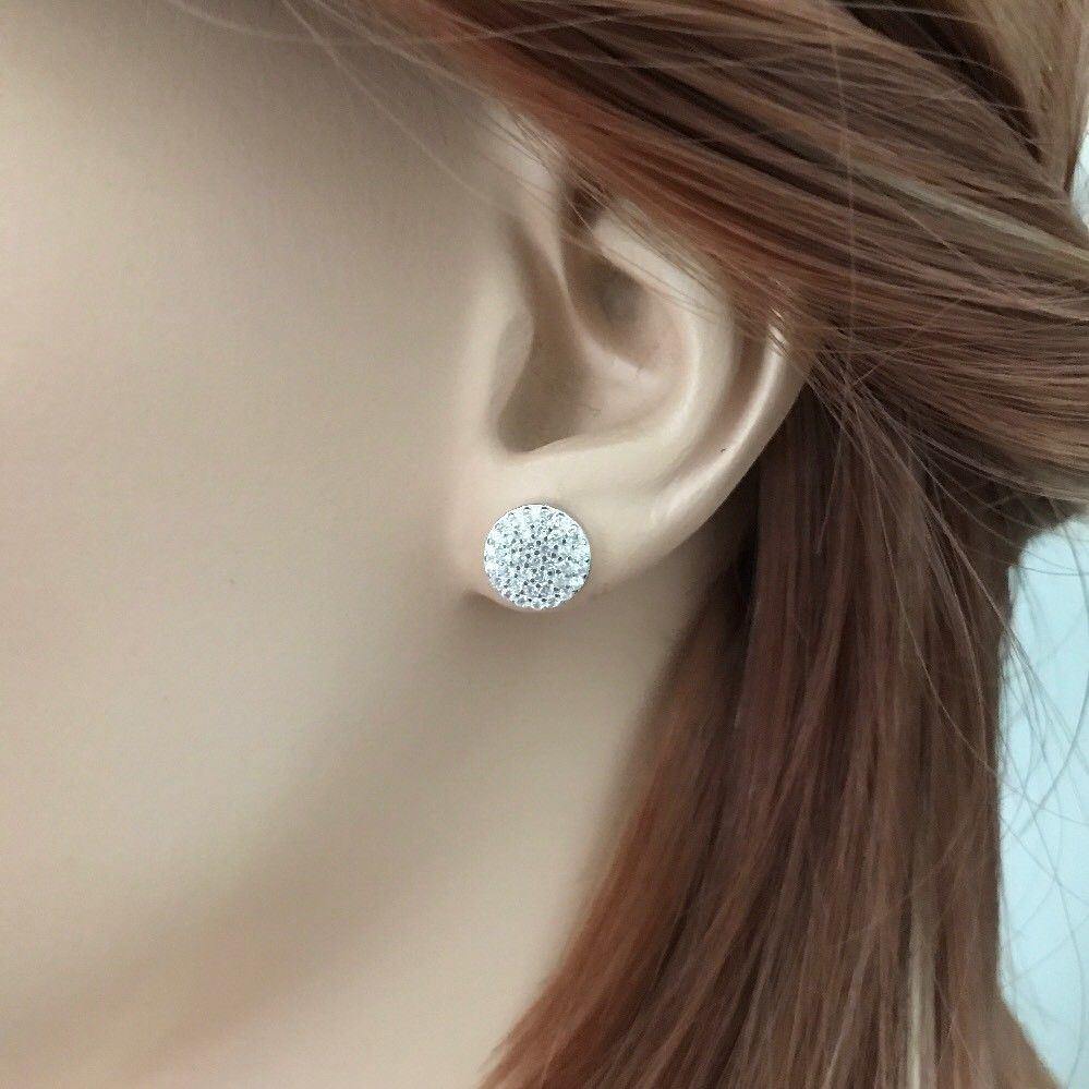 Sterling Silver Bridal Wedding 9mm Round Flat Disc CZ Pave Stud Earrings - STERLING SILVER DESIGNS