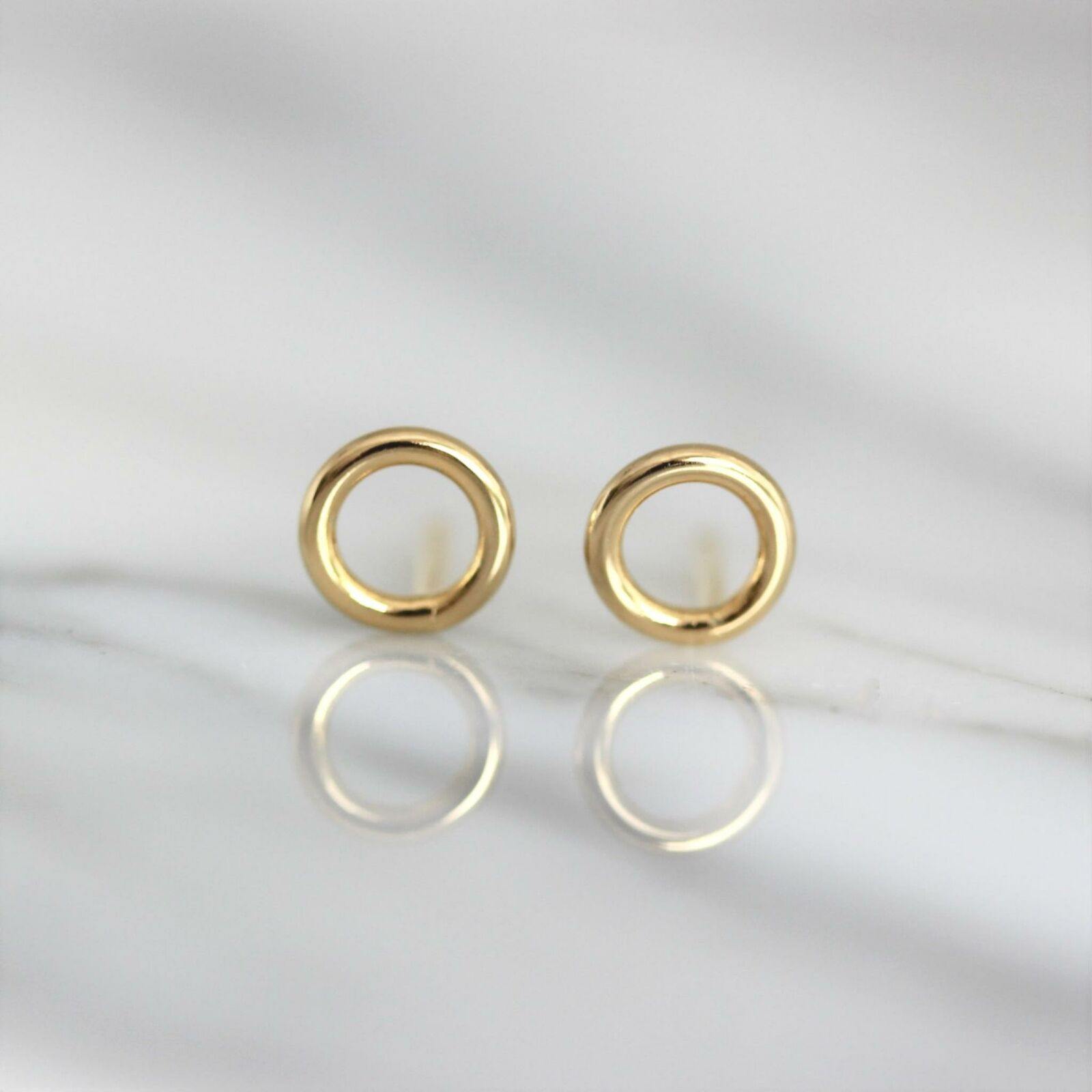 Sterling Silver Yellow Gold Plated 7mm Cut Out Circle "O" Stud Earrings - STERLING SILVER DESIGNS