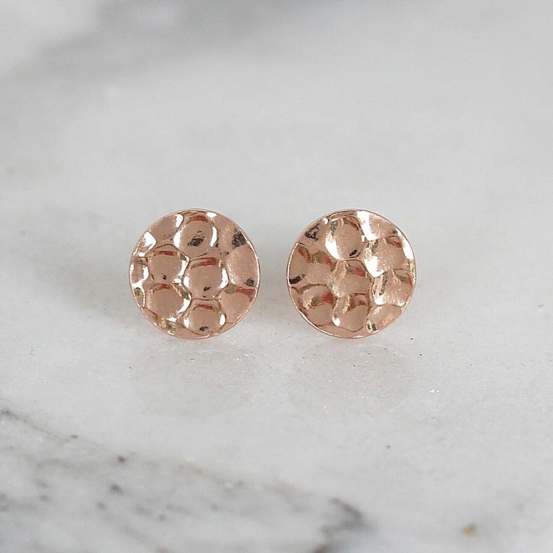 Sterling Silver 10mm Rose Gold Plated Hammered Stud Earrings - STERLING SILVER DESIGNS