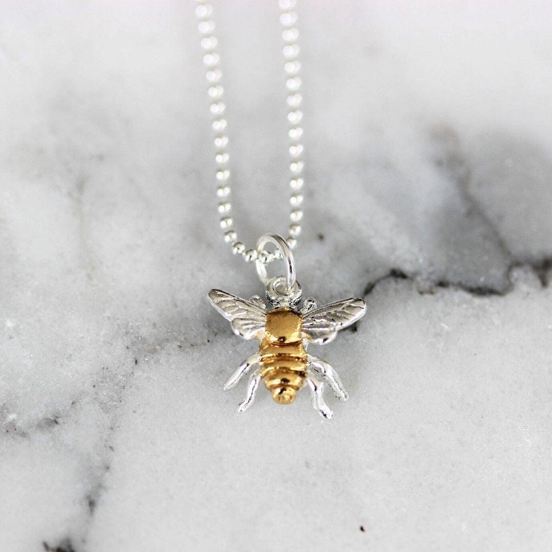 Sterling Silver 2 Tone Yellow Gold BumbleBee Bee Pendant Necklace - STERLING SILVER DESIGNS