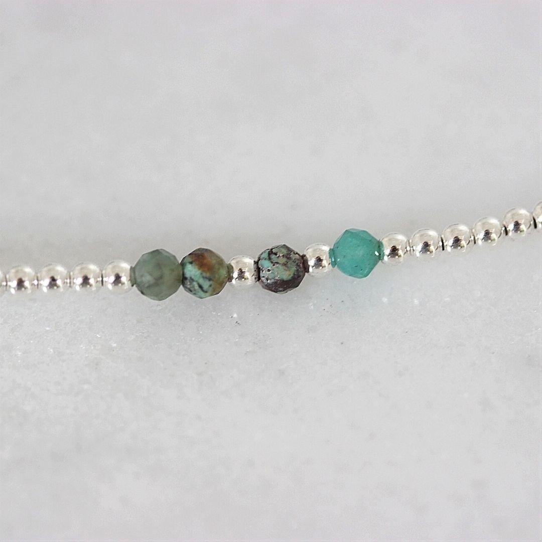 Sterling Silver 2 x 3mm Small Bead Balls & Turquoise 17.5cm Stretch Bracelet - STERLING SILVER DESIGNS