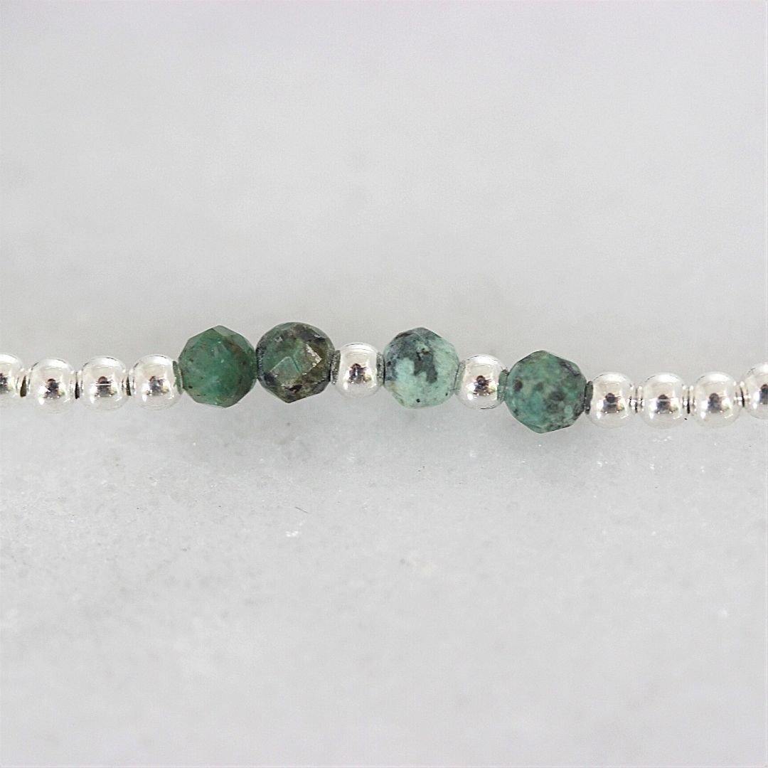 Sterling Silver 2 x 3mm Small Bead Balls & Turquoise 17.5cm Stretch Bracelet - STERLING SILVER DESIGNS