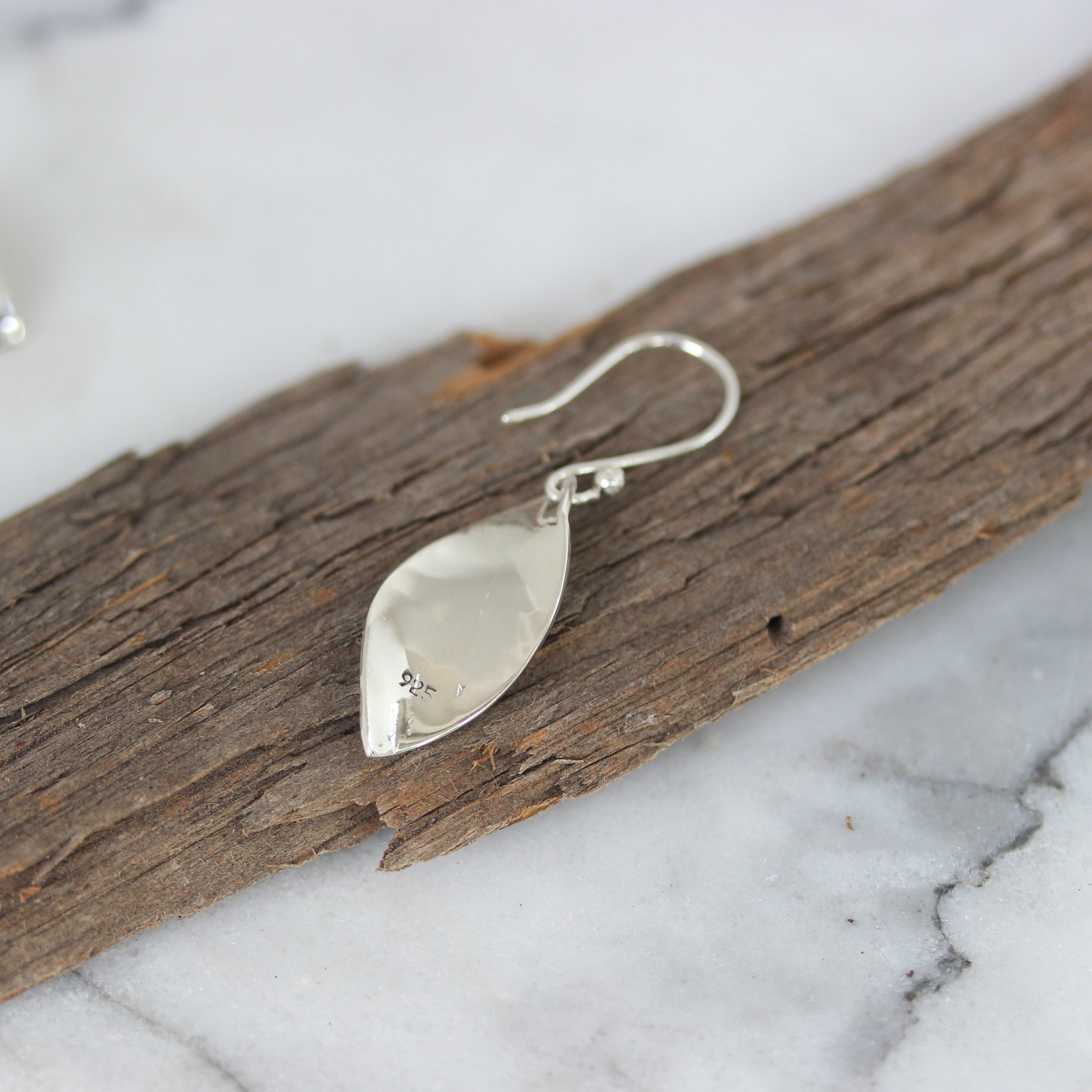 Sterling Silver Hammered Twisted Concave Marquise Shape Hook Drop Earrings - STERLING SILVER DESIGNS