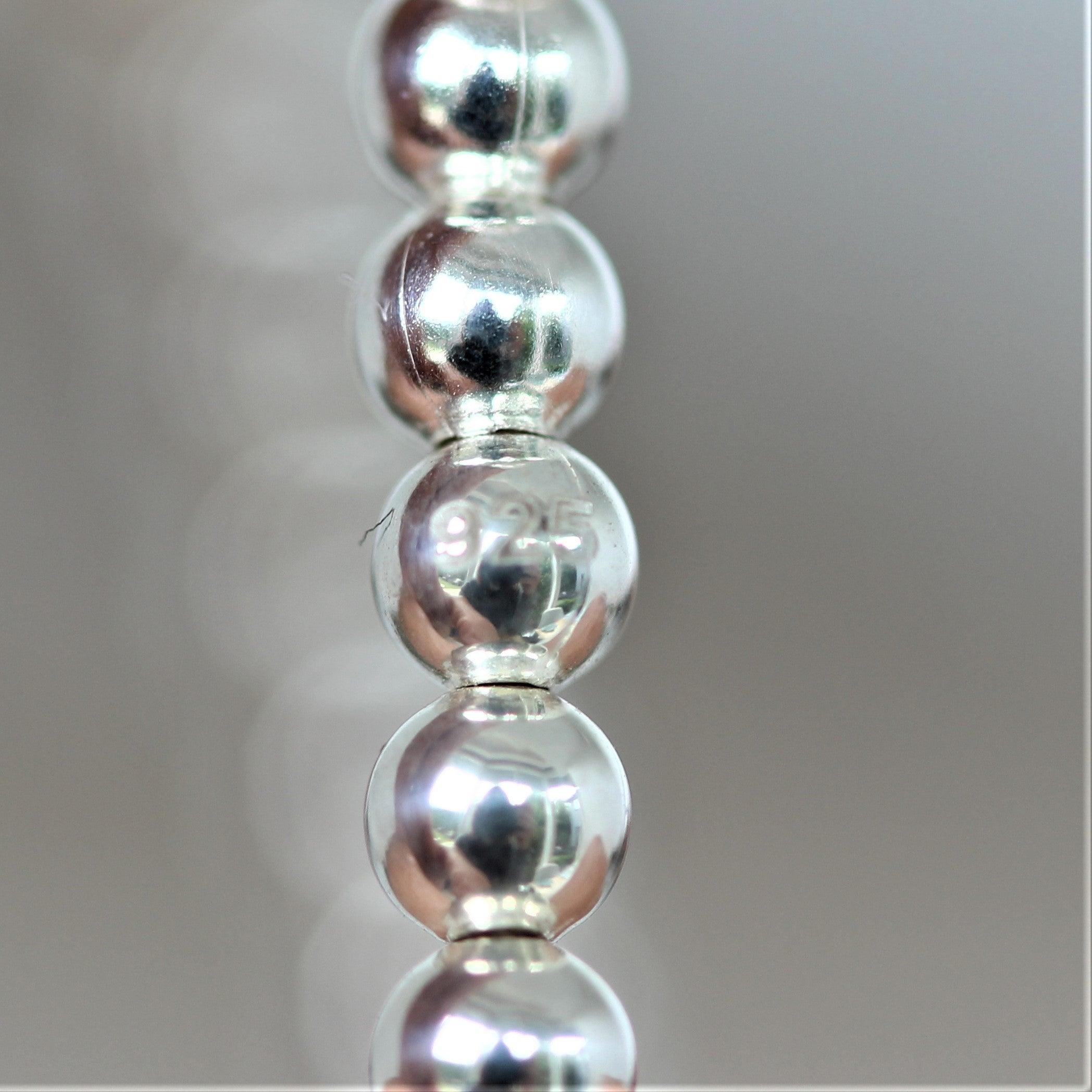 Sterling Silver 4 x 5mm Small Bead Balls & Pearl 17.5cm Stretch Bracelet - STERLING SILVER DESIGNS