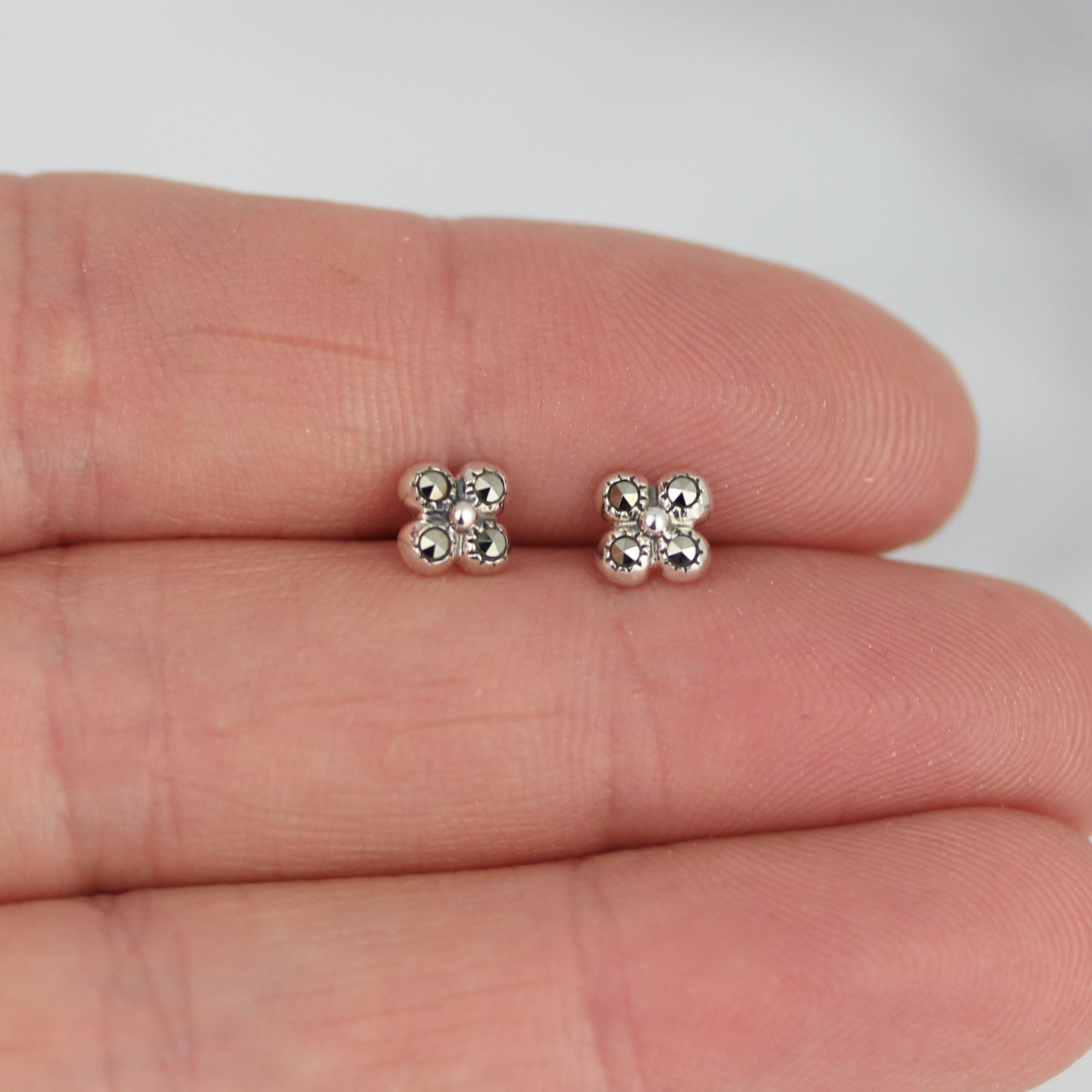 Sterling Silver Marcasite 5mm Small Tiny Stud Earrings - STERLING SILVER DESIGNS