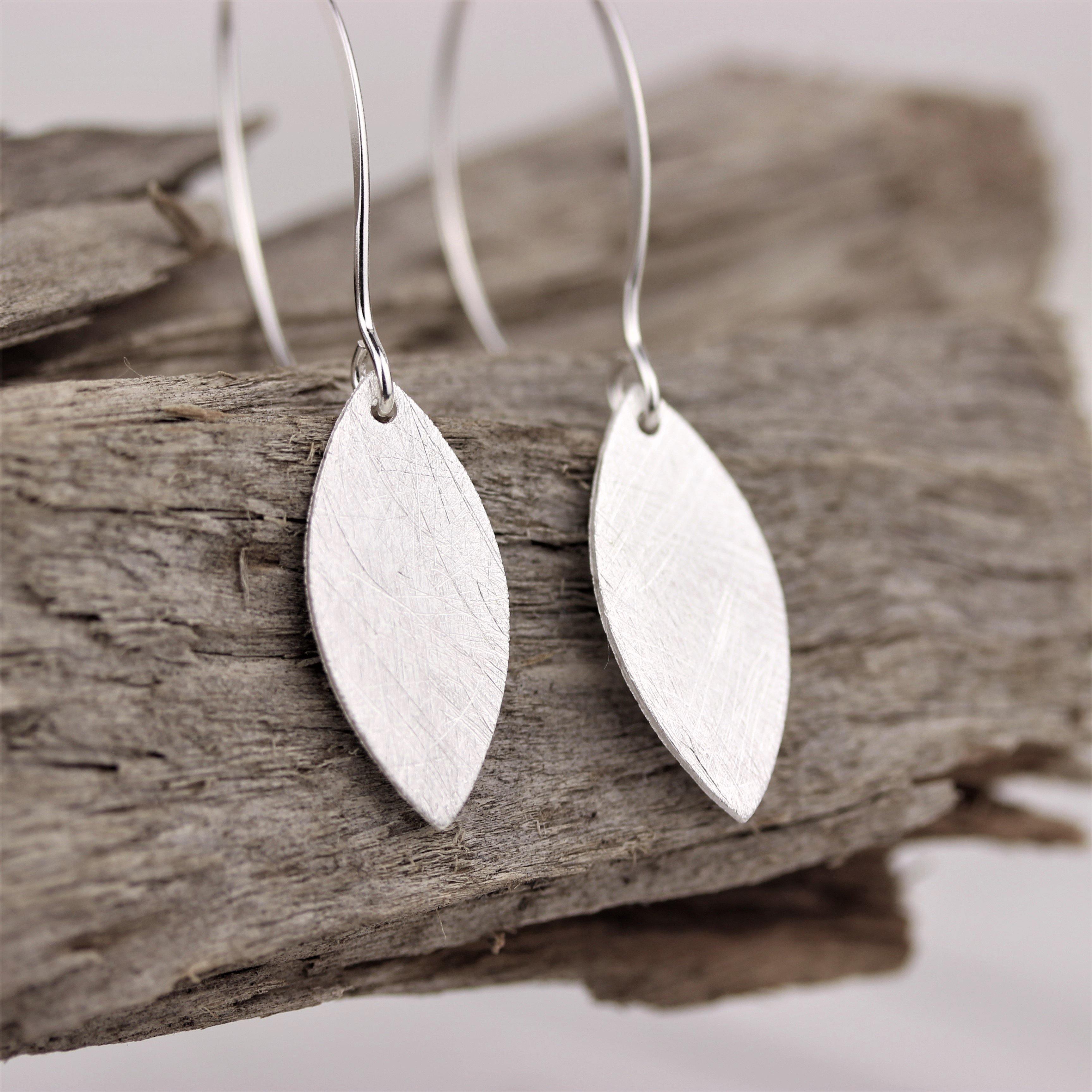 Sterling Silver Elongated Oval Brushed Matte Finish Drop Dangle Earrings - STERLING SILVER DESIGNS