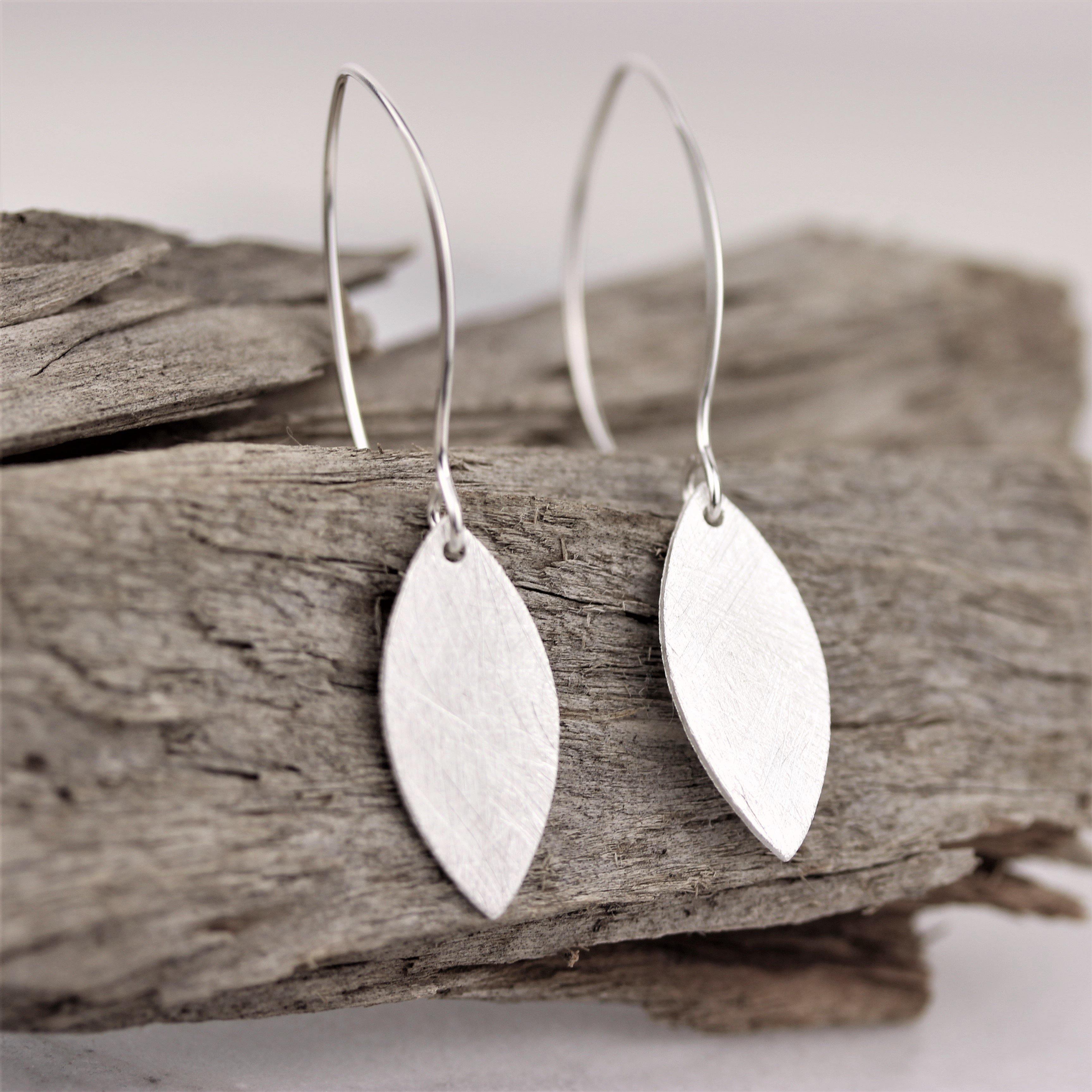 Sterling Silver Elongated Oval Brushed Matte Finish Drop Dangle Earrings - STERLING SILVER DESIGNS