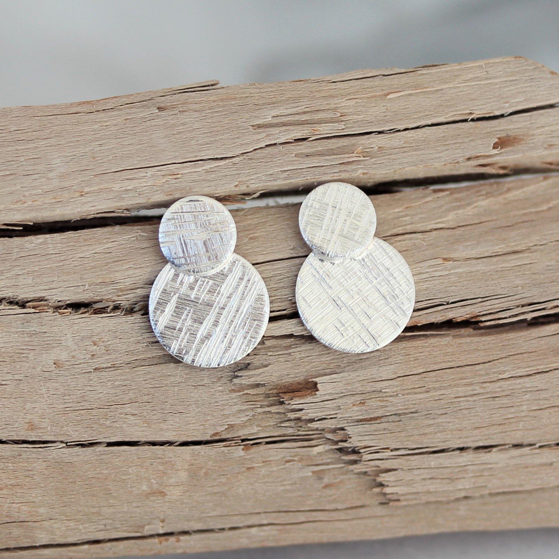 Sterling Silver Double Circle Matte, Brushed, Textured Stud Earrings - STERLING SILVER DESIGNS