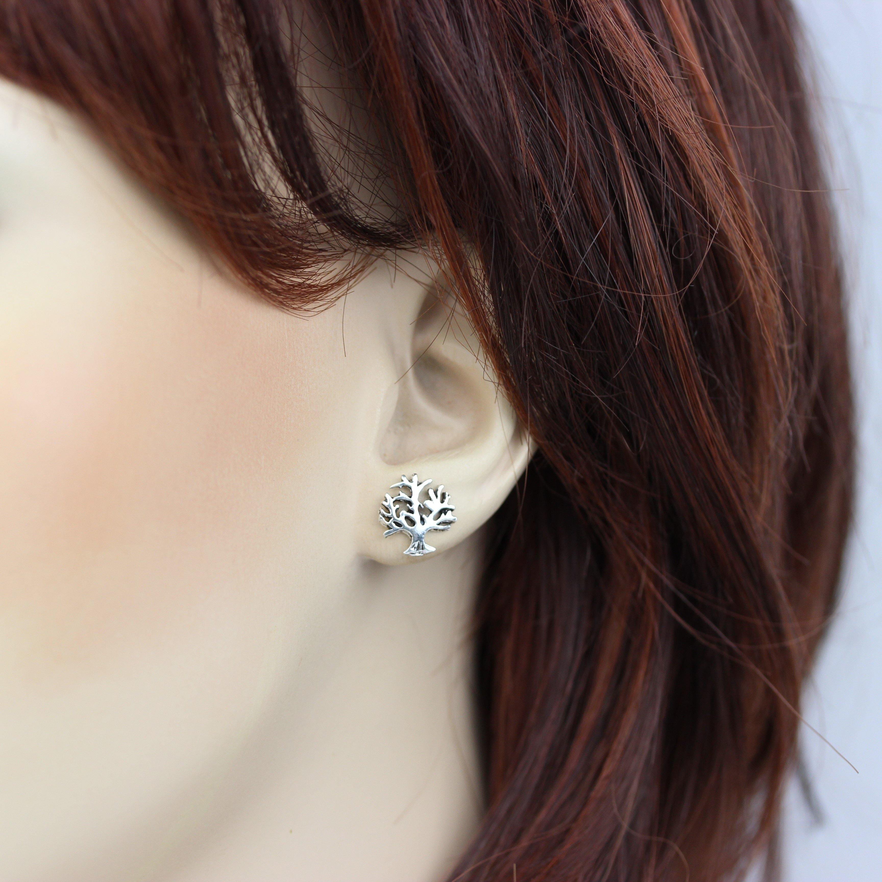 Sterling Silver Tree of Life Stud Earrings 10mm x 11mm - STERLING SILVER DESIGNS