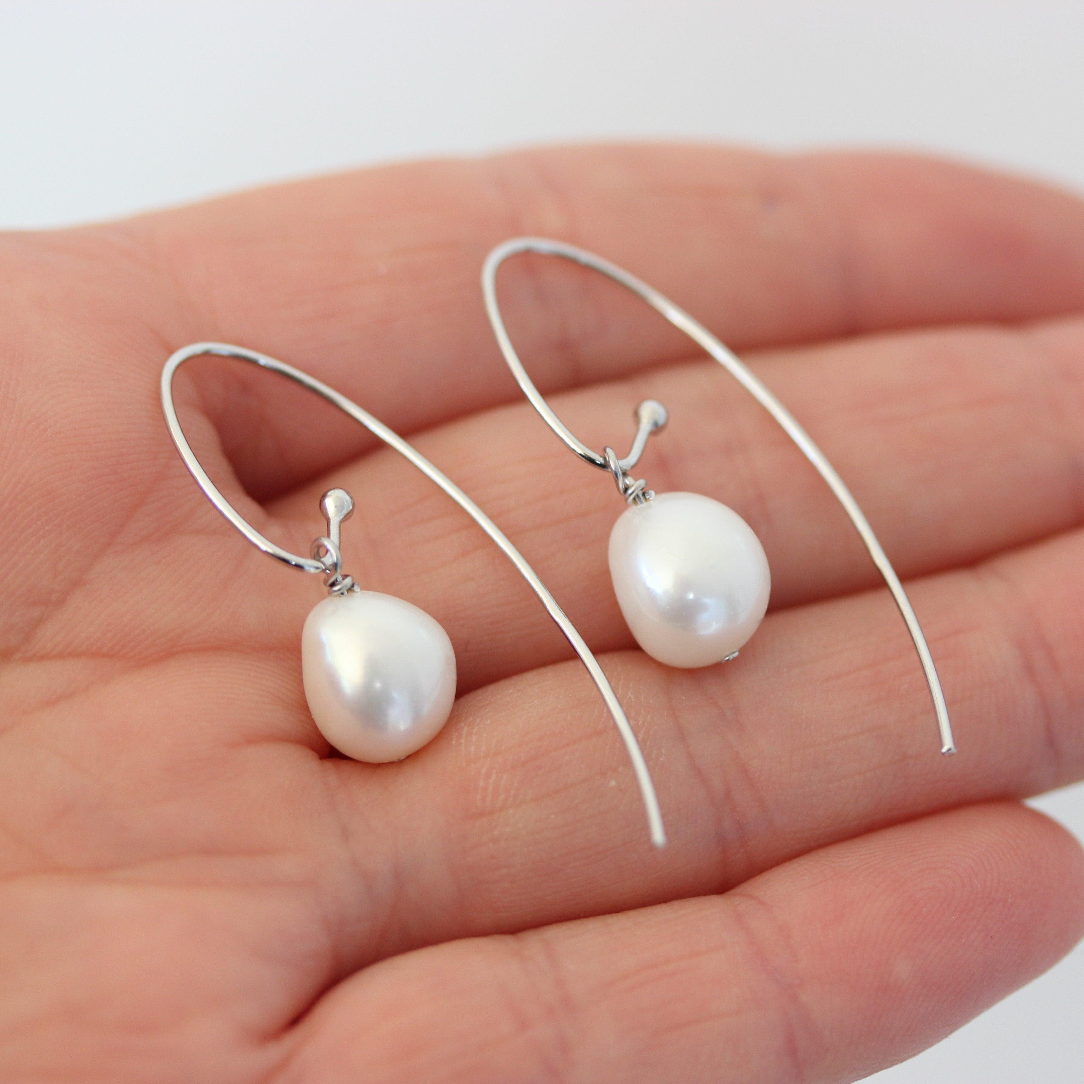 Sterling Silver Baroque Pearl Reverse Hook Drop Earrings - STERLING SILVER DESIGNS