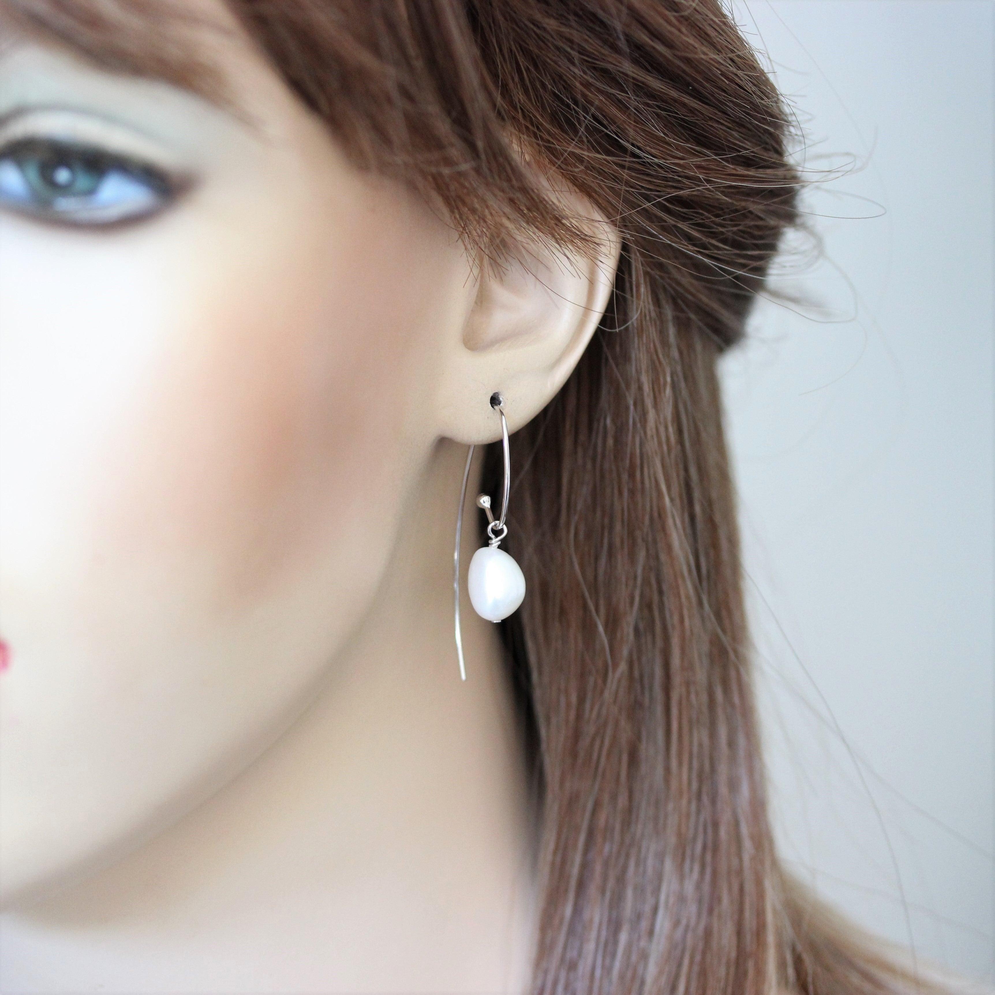 Sterling Silver Baroque Pearl Reverse Hook Drop Earrings - STERLING SILVER DESIGNS