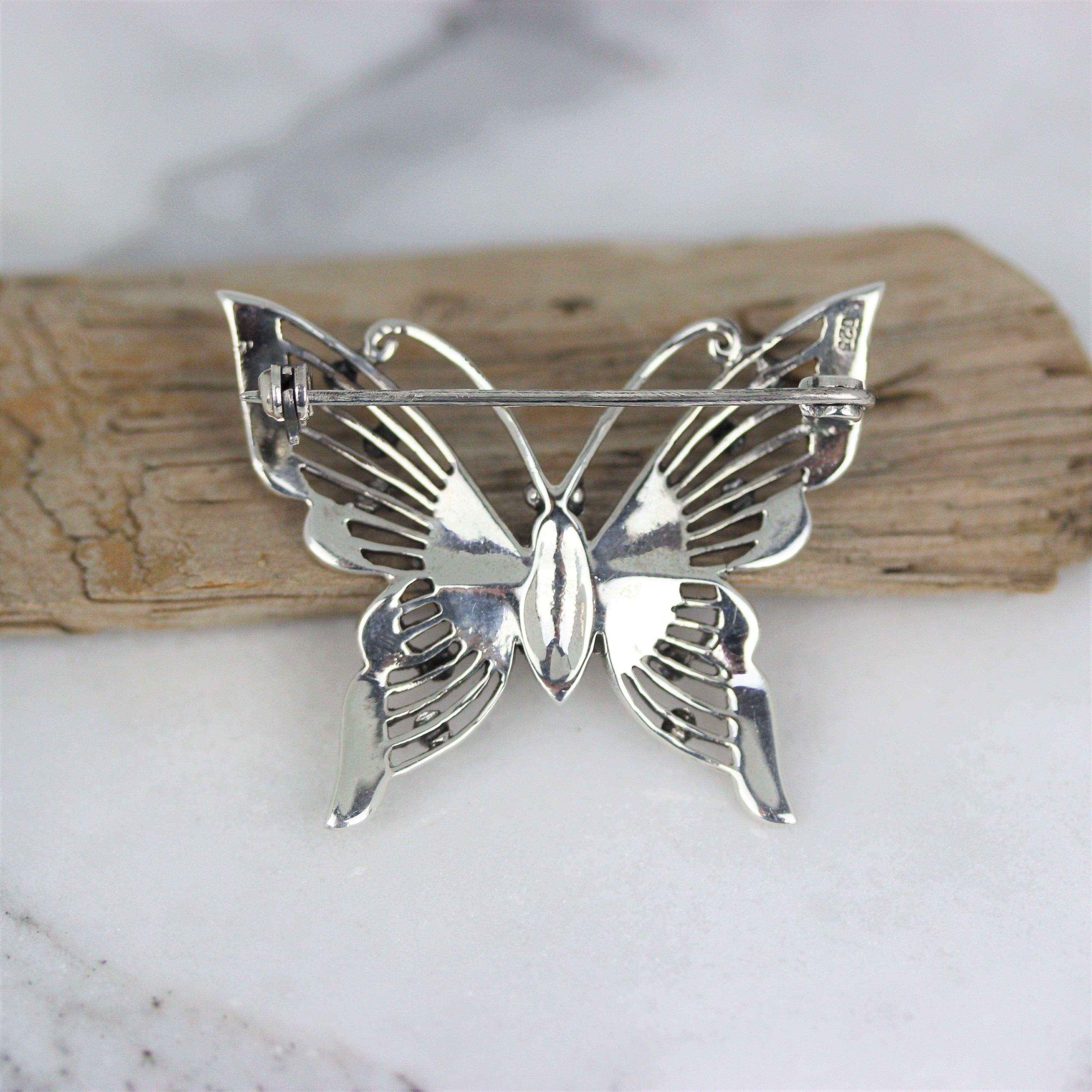 Sterling Silver Big Butterfly Marcasite Vintage Inspired Brooch Pin - STERLING SILVER DESIGNS