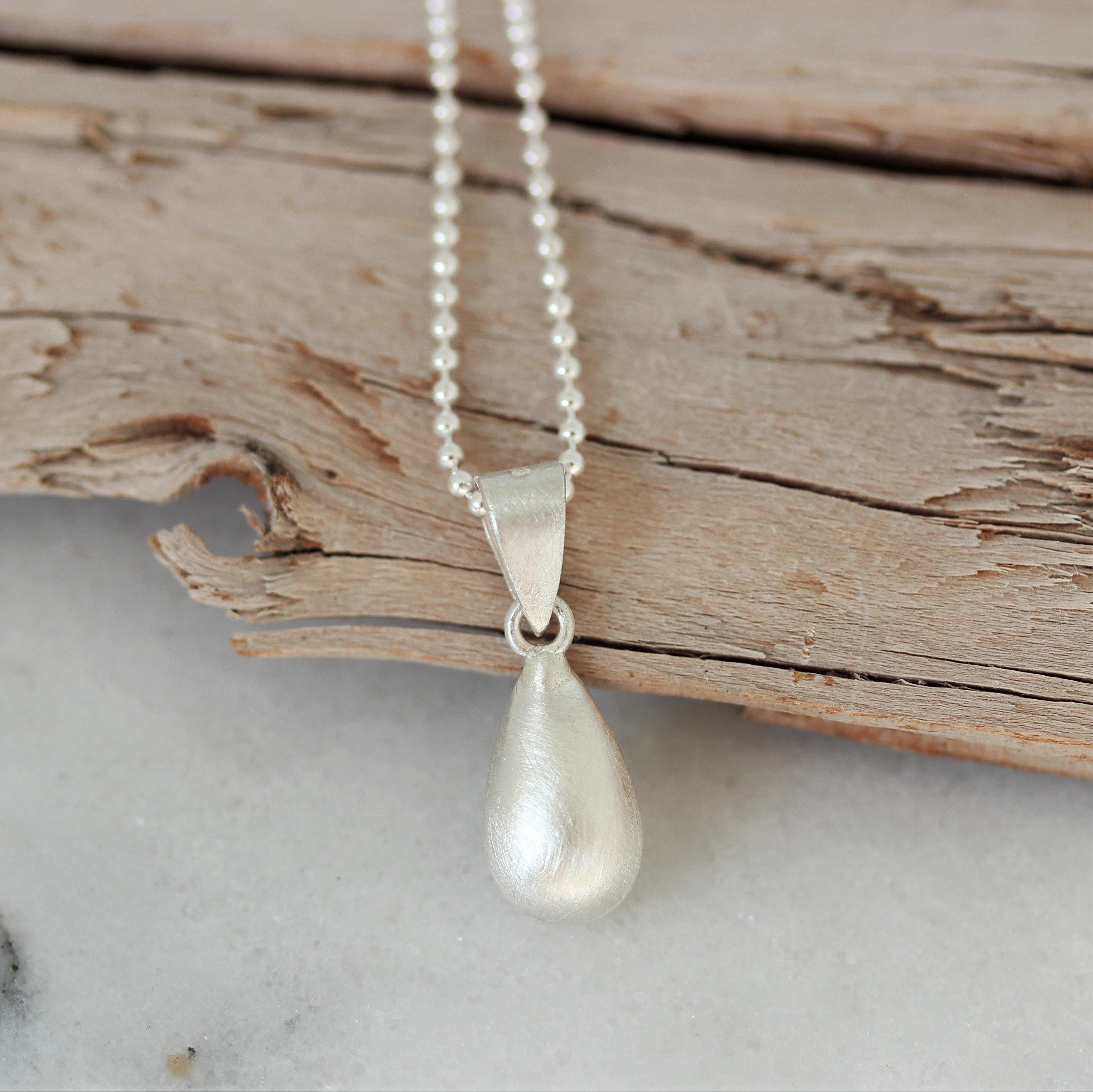 Sterling Silver Matte, Textured Teardrop Pendant & Ball Chain Necklace - STERLING SILVER DESIGNS