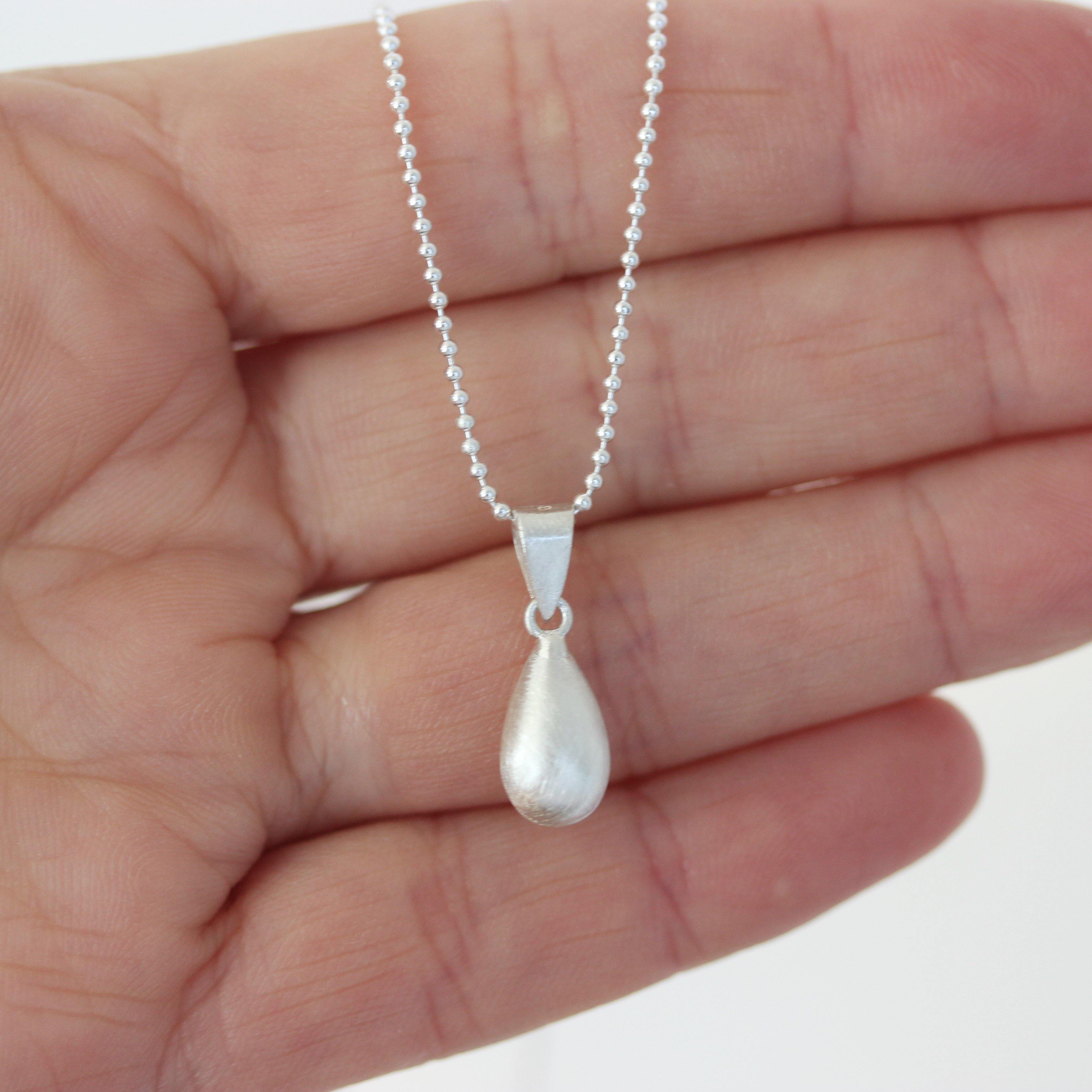 Sterling Silver Matte, Textured Teardrop Pendant & Ball Chain Necklace - STERLING SILVER DESIGNS