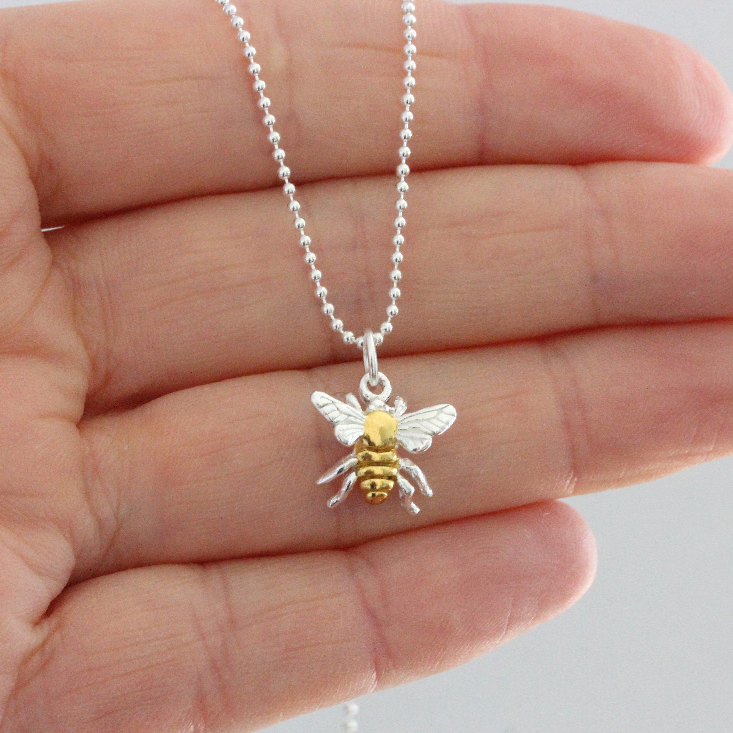Sterling Silver 2 Tone Yellow Gold BumbleBee Bee Pendant Necklace - STERLING SILVER DESIGNS