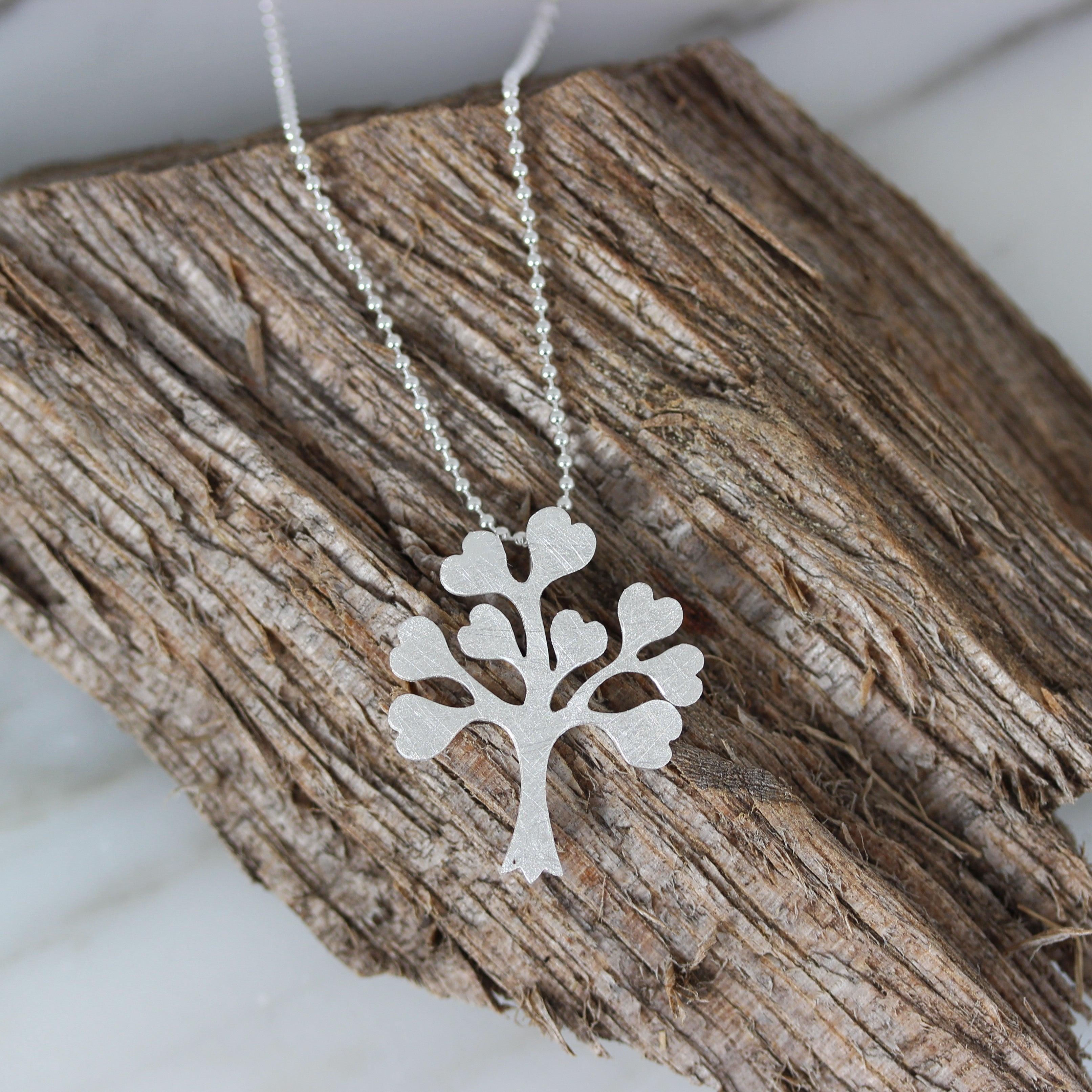 Sterling Silver Matte Brushed Finish Tree Of Life Pendant Necklace - STERLING SILVER DESIGNS