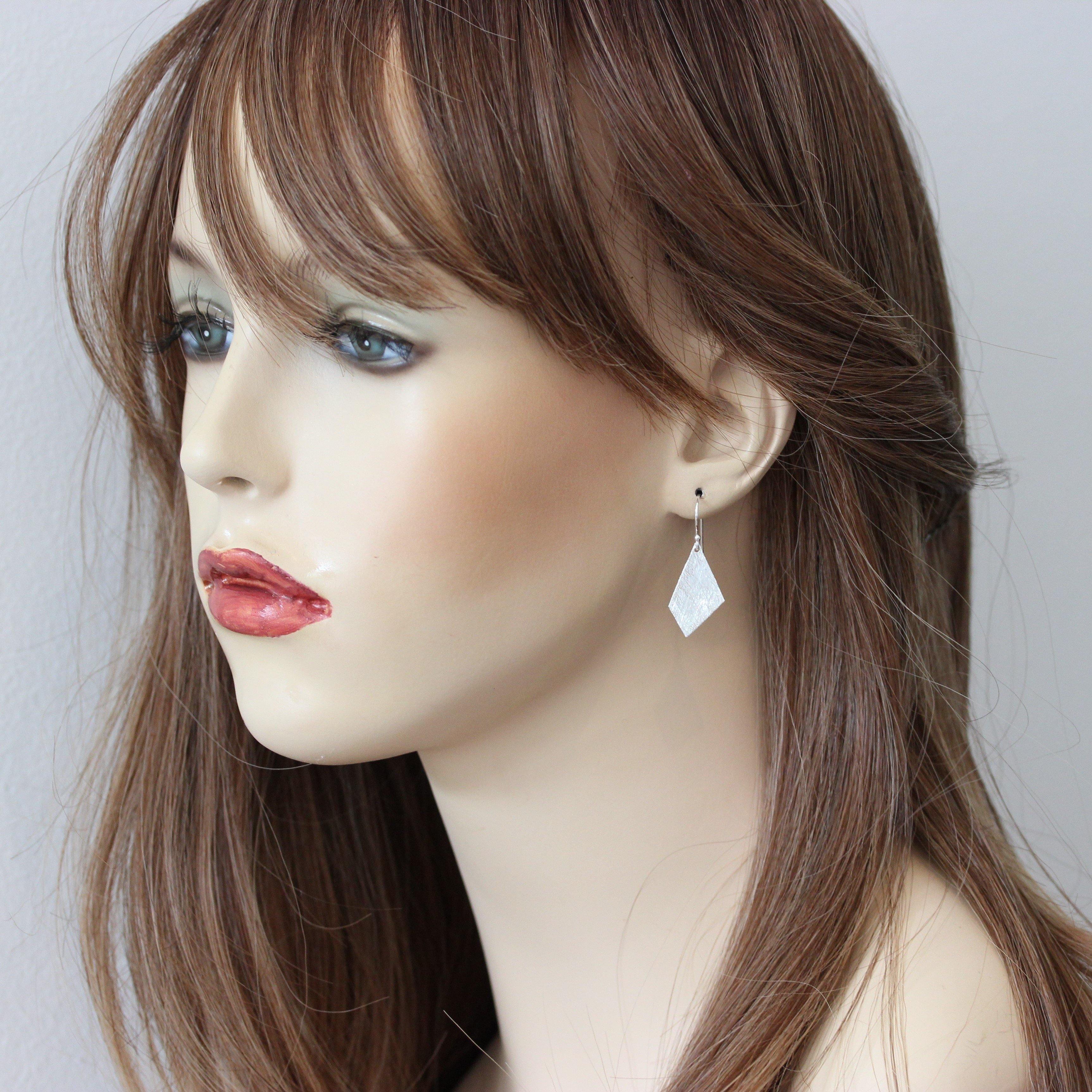 Sterling Silver Matte Brushed Modern Asymmetrical Drop Hook Earrings - STERLING SILVER DESIGNS