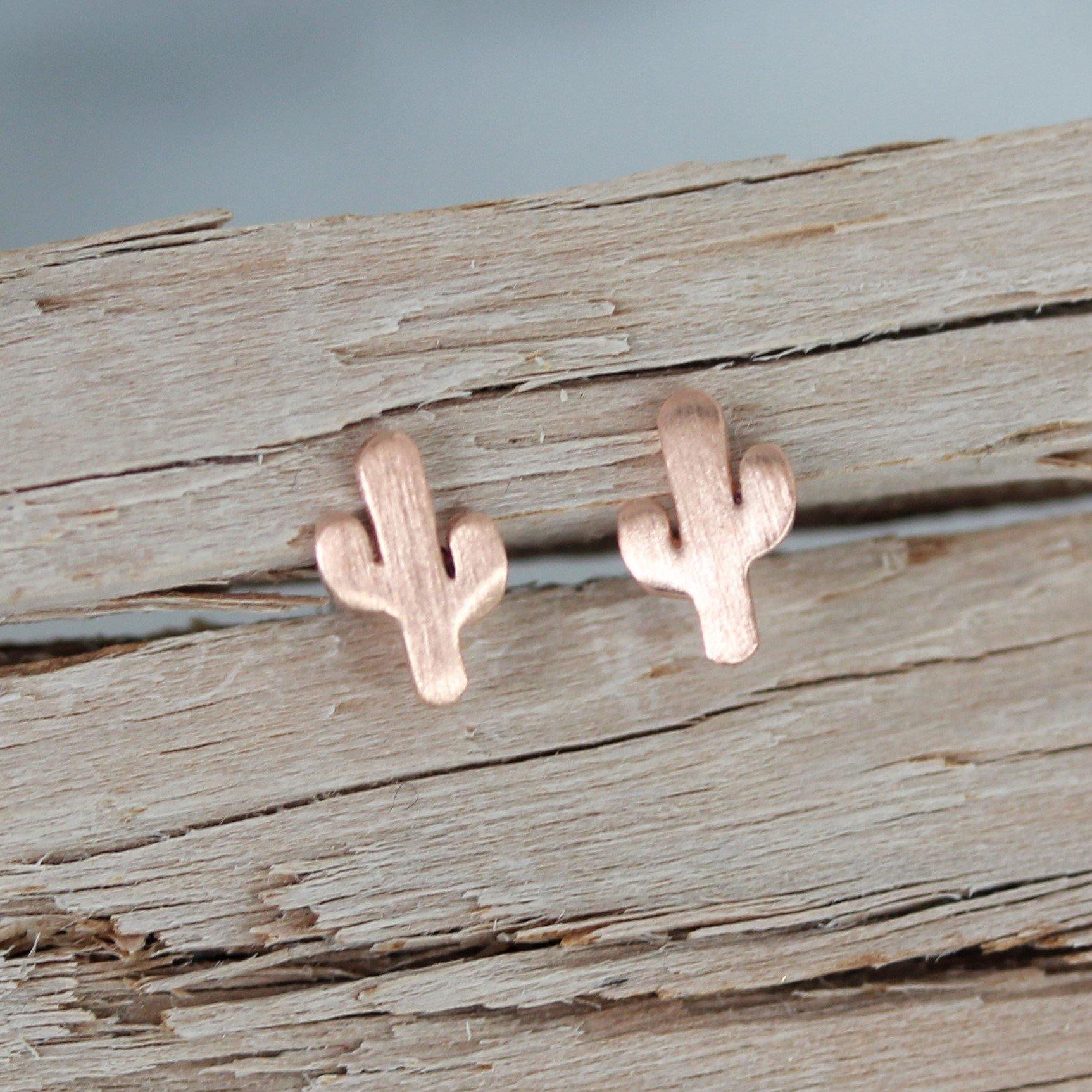 Sterling Silver Rose Gold Plated Small Tiny 7mm Cactus Stud Post Earrings - STERLING SILVER DESIGNS