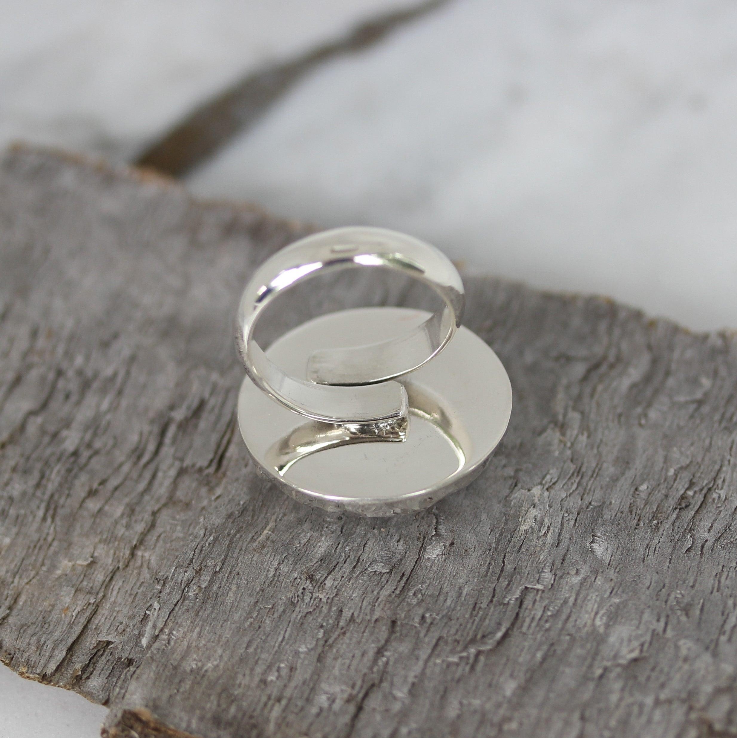 Sterling Silver Hammered Beaten 25mm Round Dome Adjustable Ring - STERLING SILVER DESIGNS