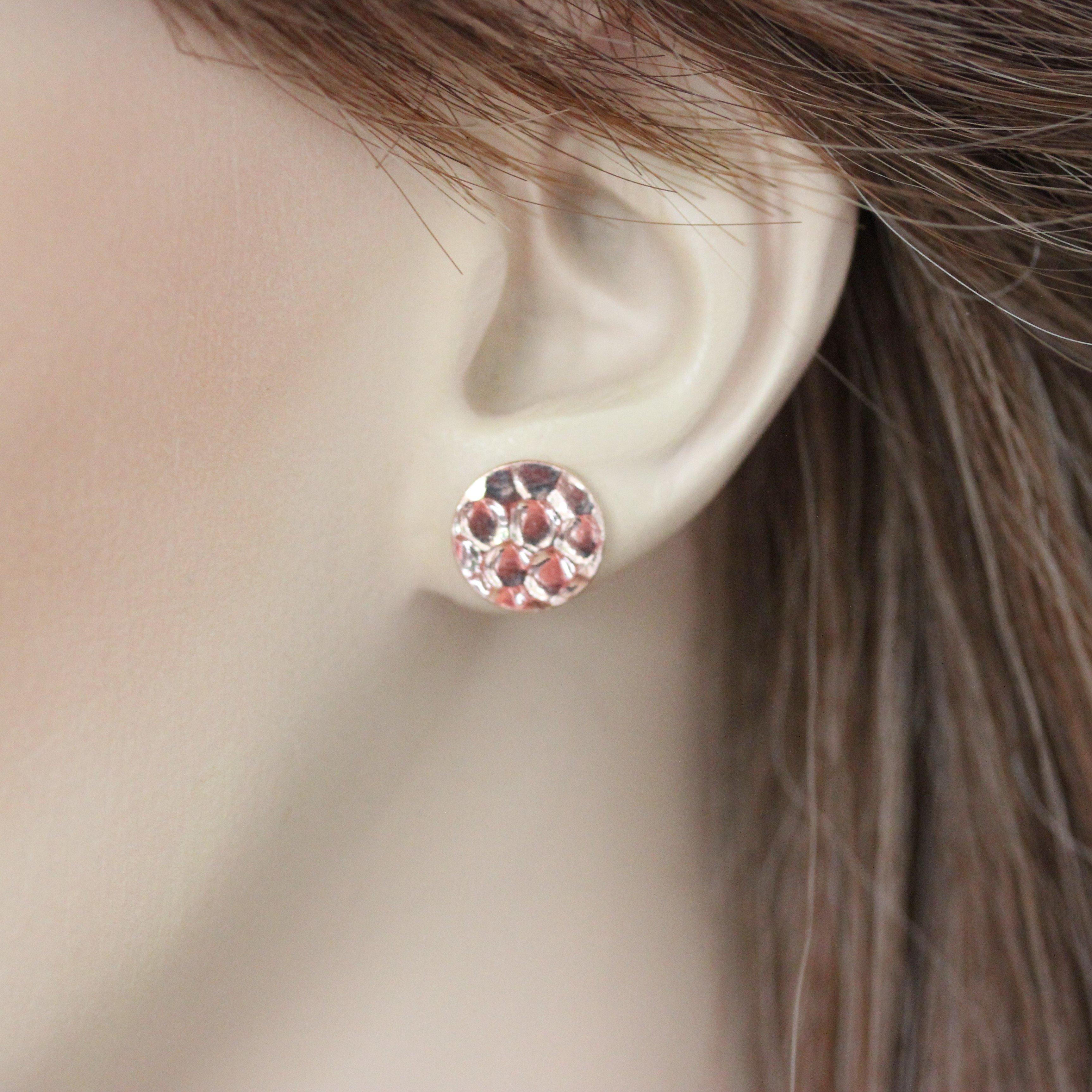 Sterling Silver 10mm Rose Gold Plated Hammered Stud Earrings - STERLING SILVER DESIGNS