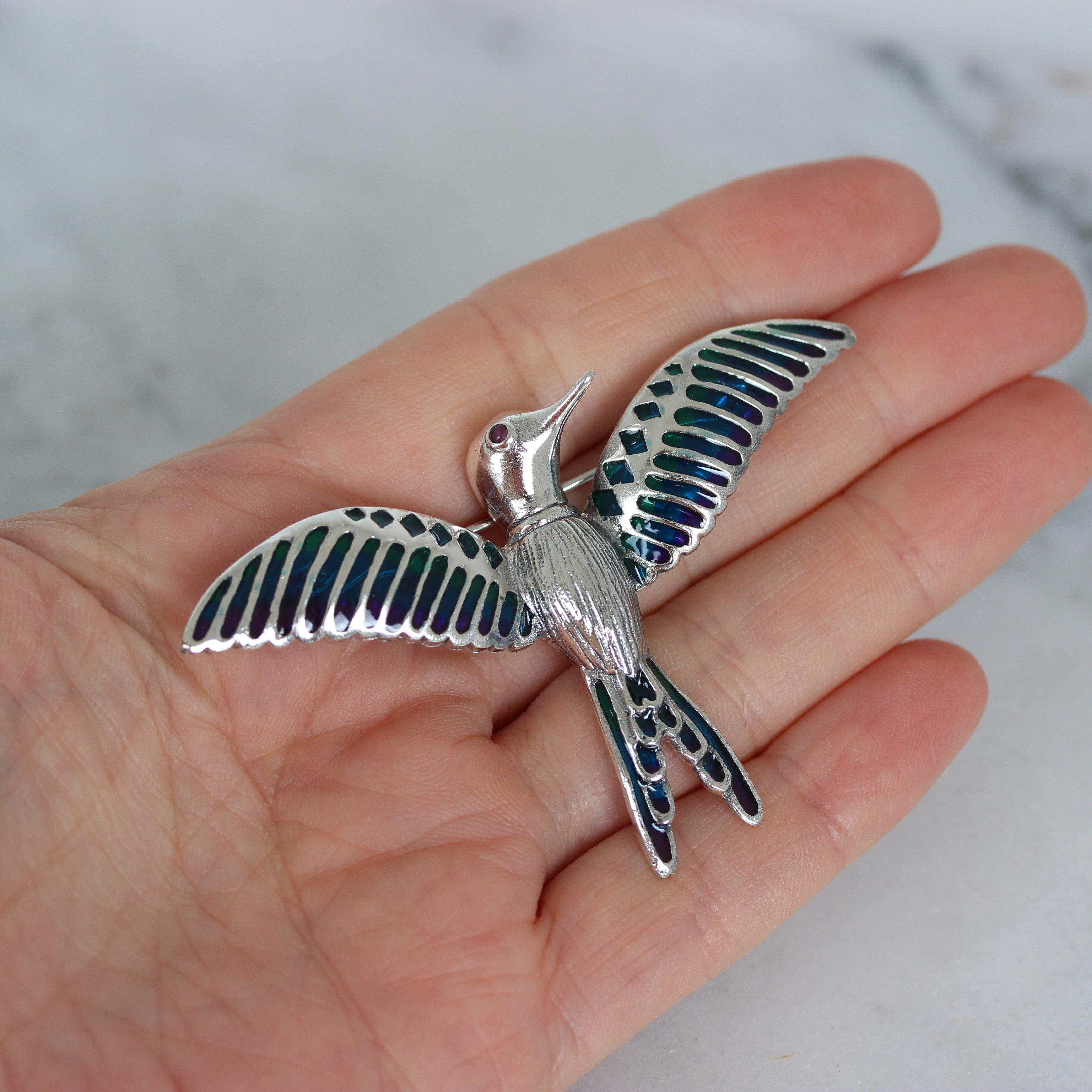 Sterling Silver Enamel Big Bird Brooch Pin - STERLING SILVER DESIGNS