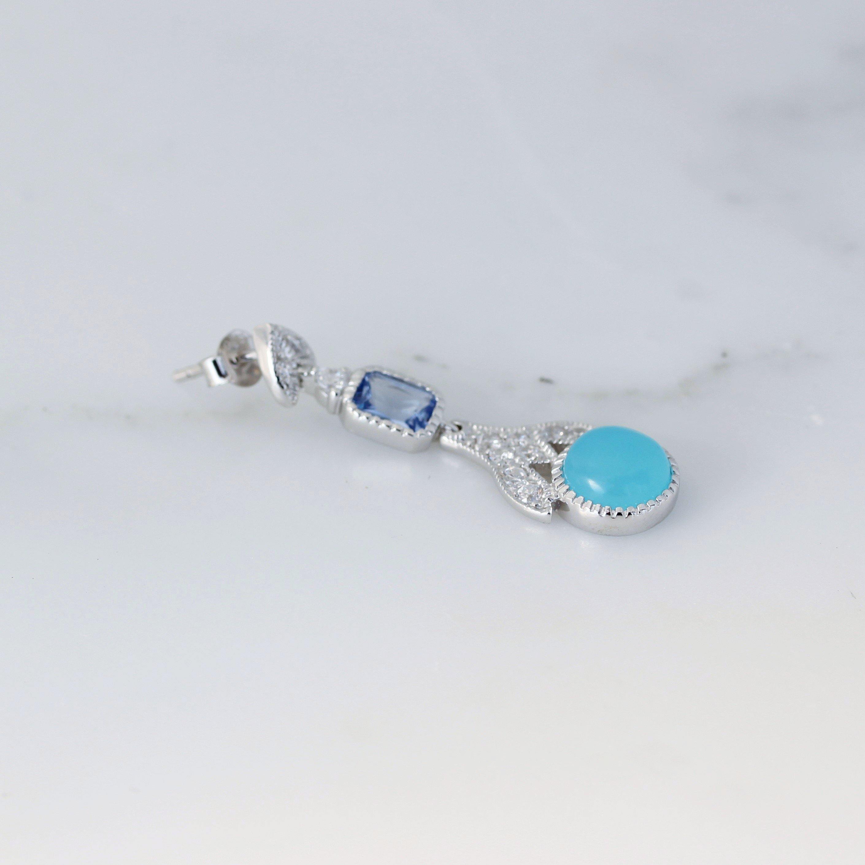 Sterling Silver Art Deco Inspired Milky Blue CZ Drop Earrings - STERLING SILVER DESIGNS