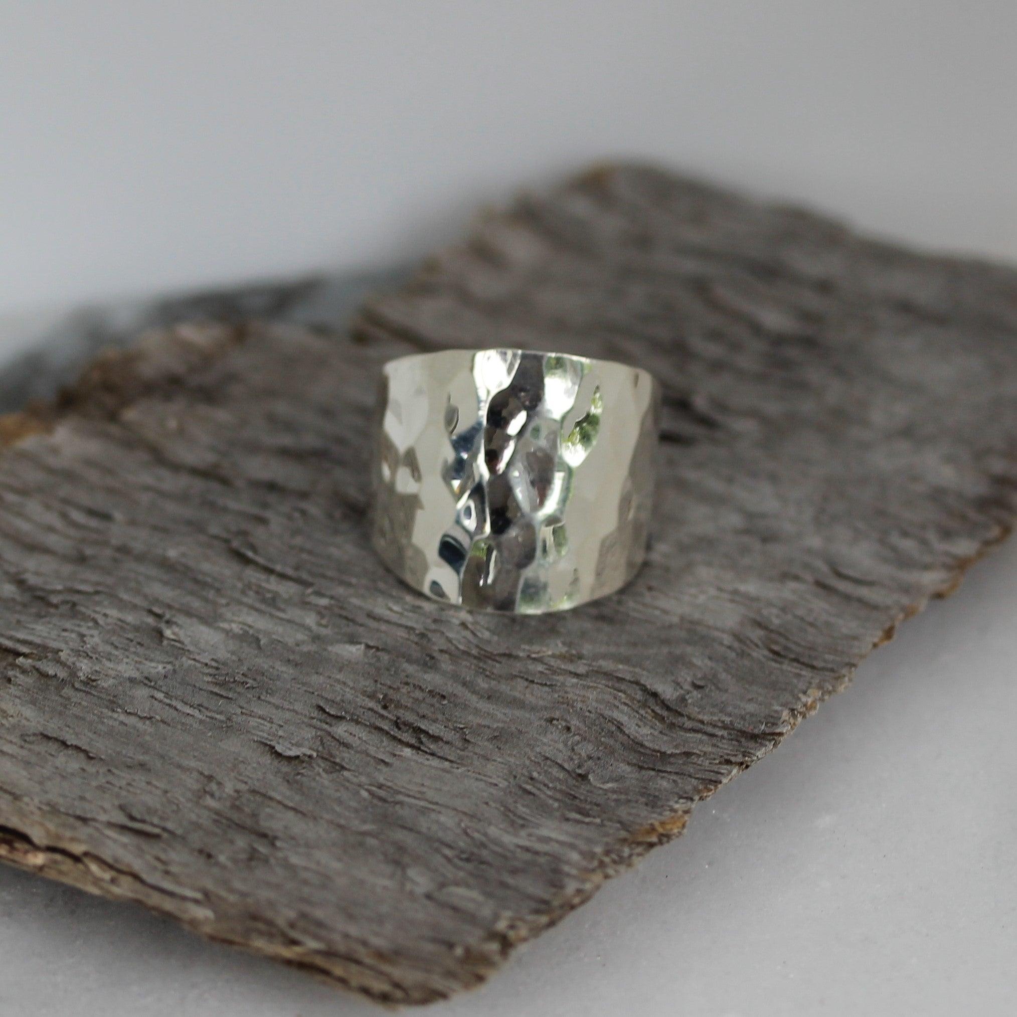 Sterling Silver Modern Contemporary Hammered Beaten Wide Ring - STERLING SILVER DESIGNS