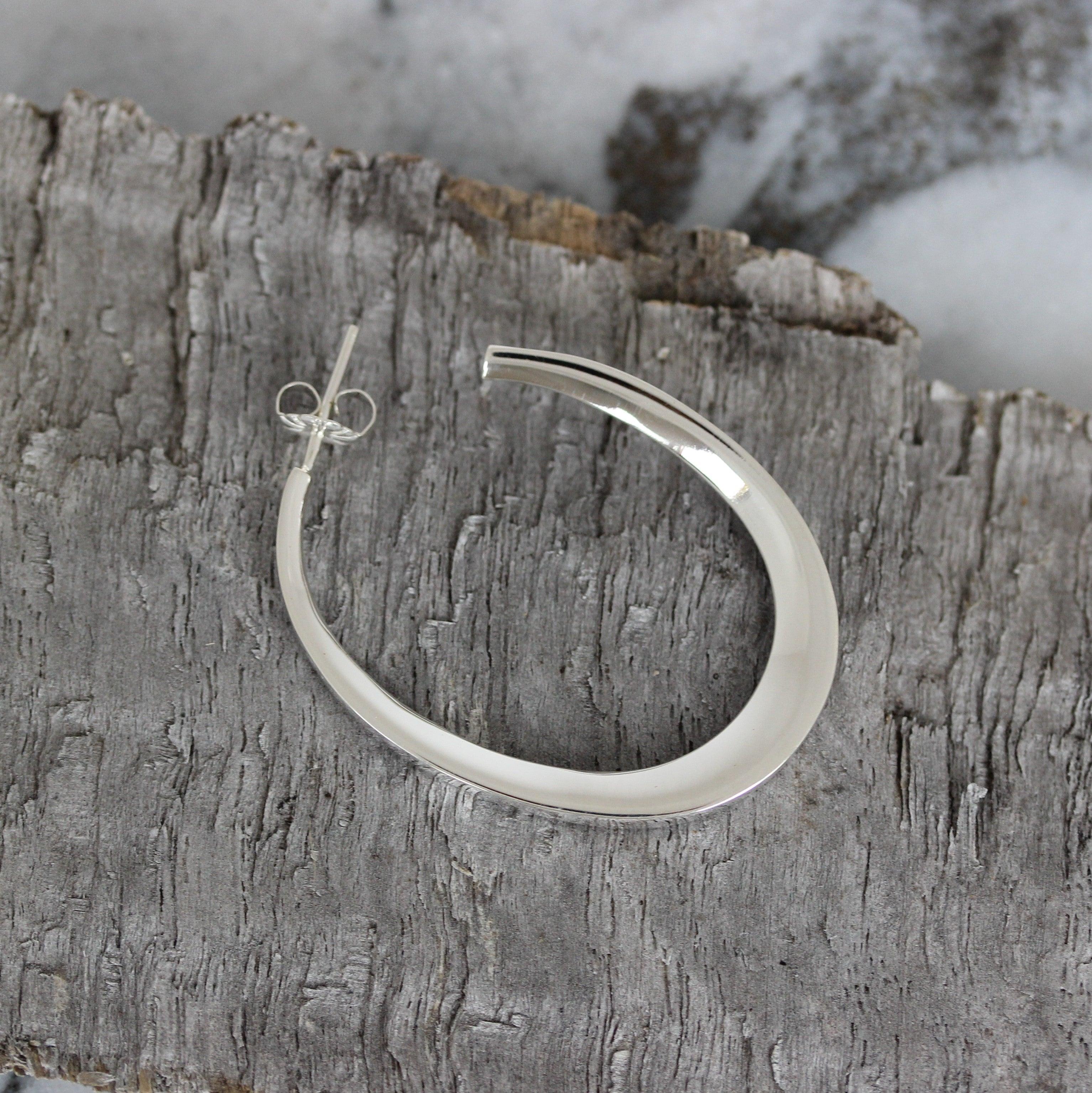 Sterling Silver Modern Oval Open Hoop Drop Earrings - STERLING SILVER DESIGNS