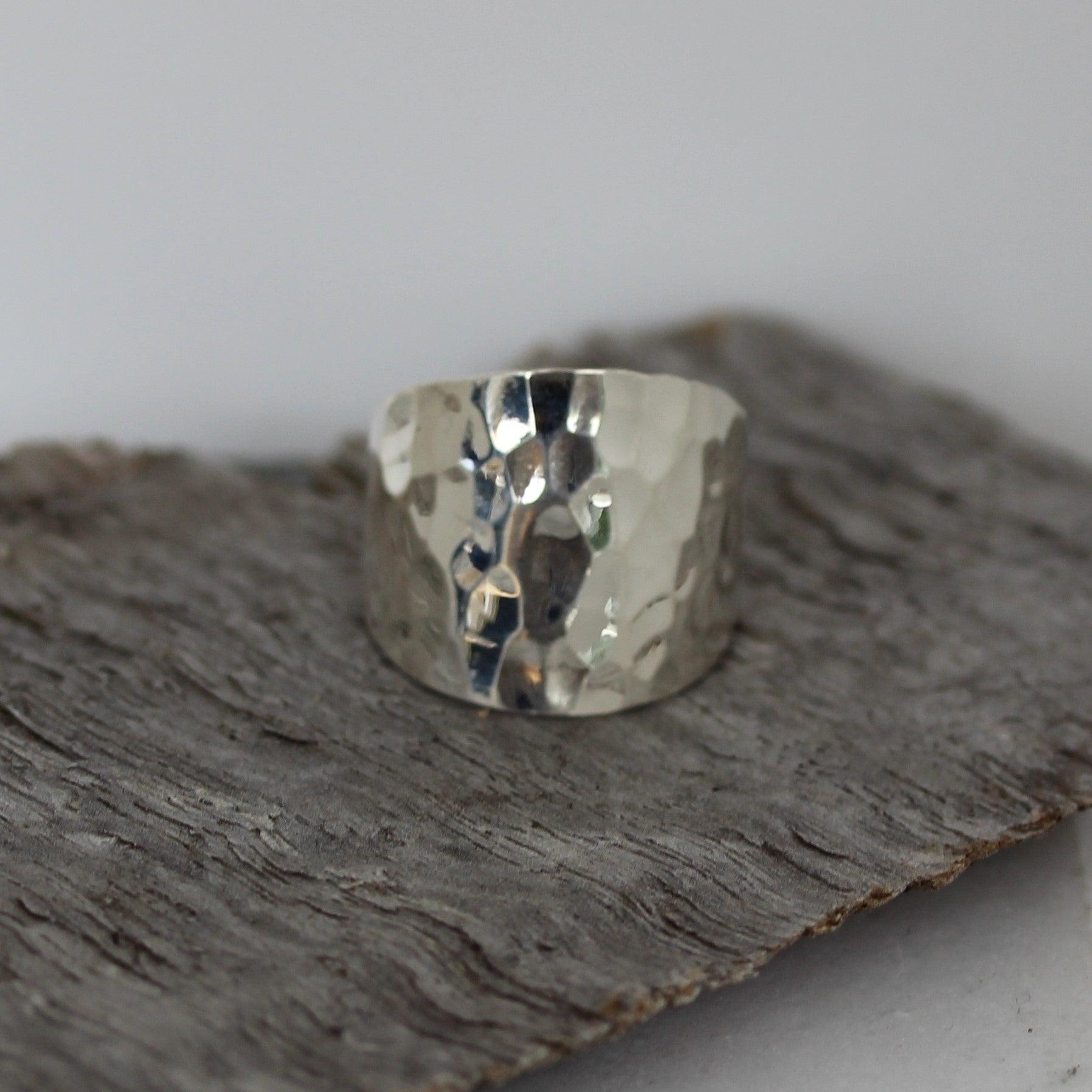 Sterling Silver Modern Contemporary Hammered Beaten Wide Ring - STERLING SILVER DESIGNS
