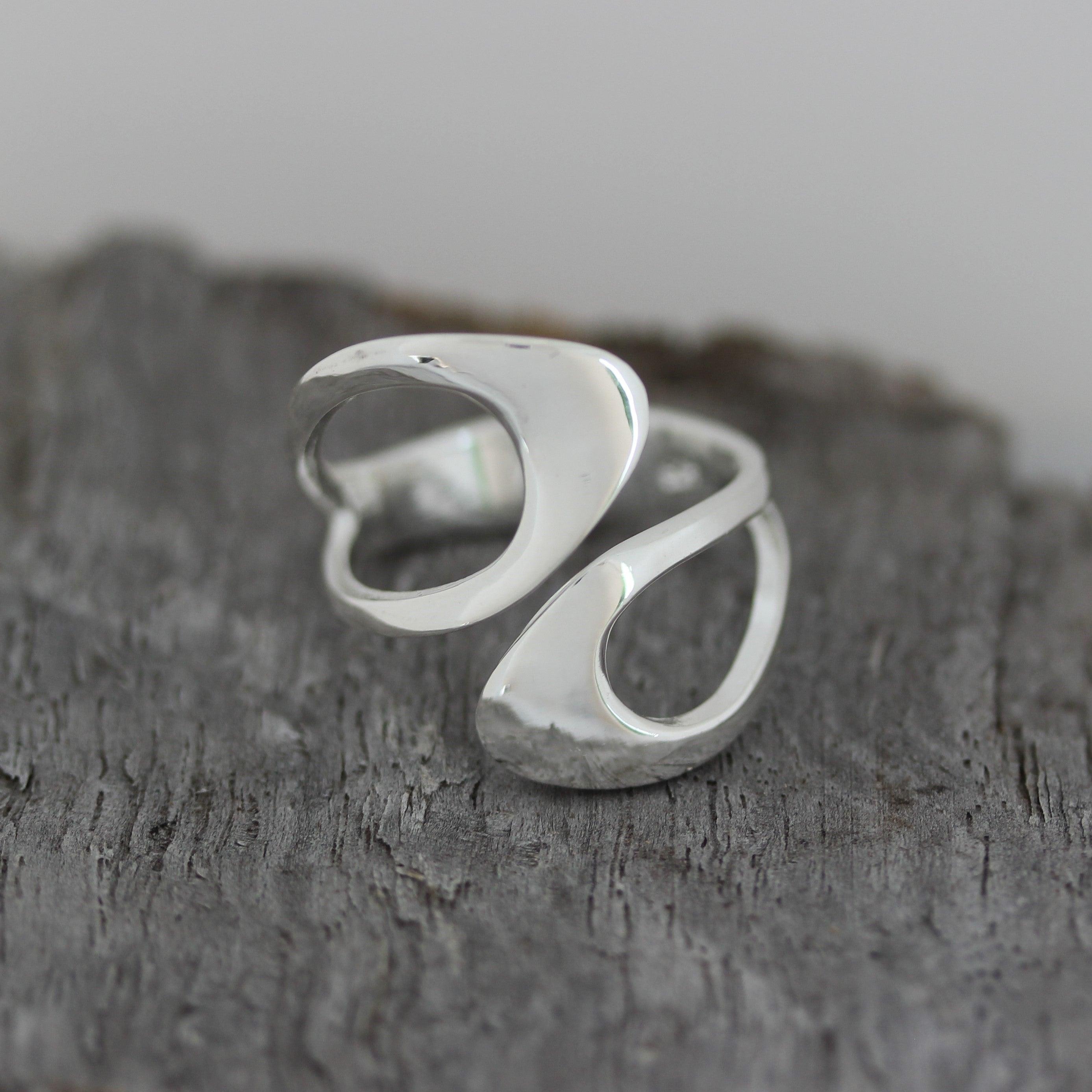 Sterling Silver Modern Contemporary Asymmetrical Cut Out Adjustable Ring - STERLING SILVER DESIGNS